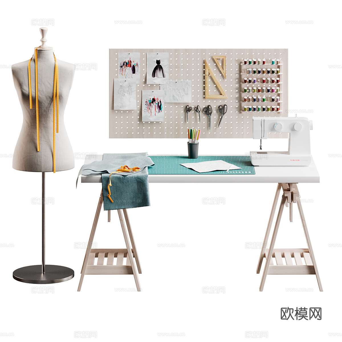 现代美式 裁缝 缝纫 针线包3d模型