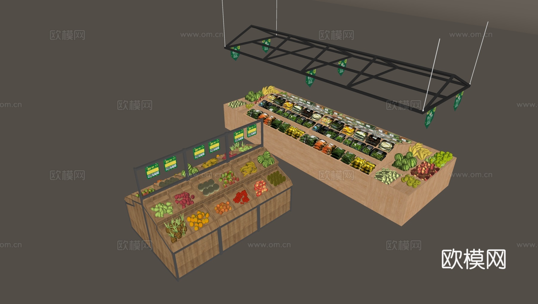 超市水果展示货架 蔬菜陈列架展柜su模型