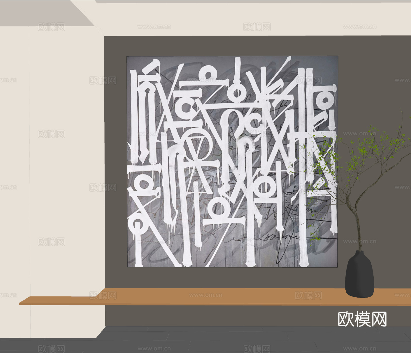 现代挂画 现代装饰画 抽象画 客厅挂画su模型