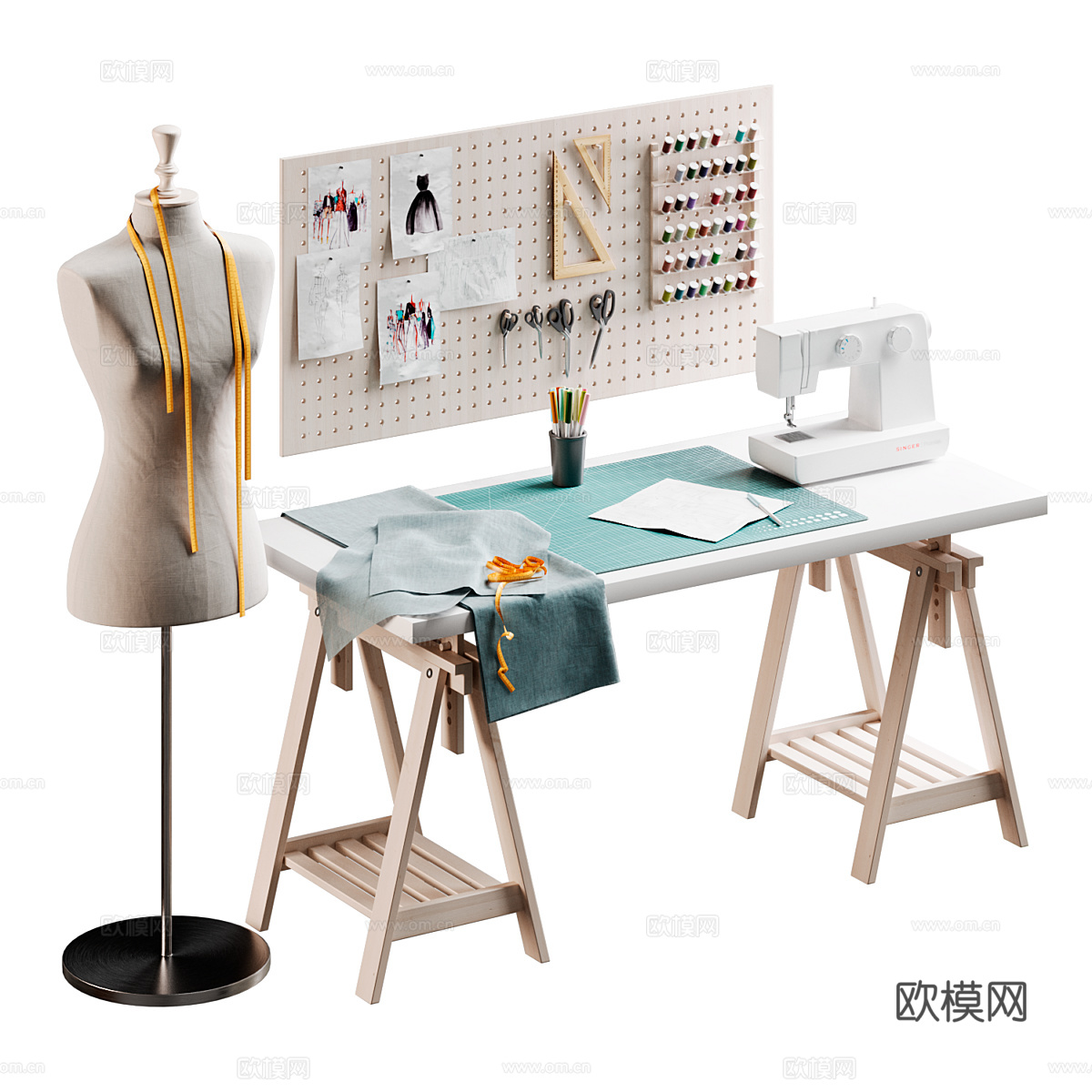 现代美式 裁缝 缝纫 针线包3d模型