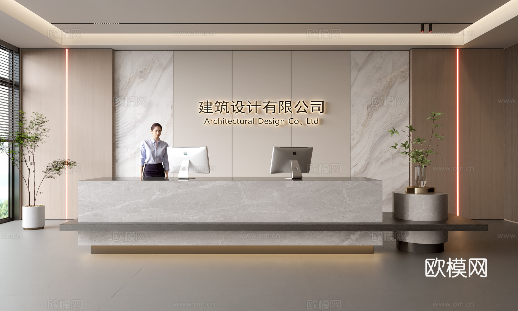 现代公司前台  接待区 吧台  接待台 服务台 公司前台背景su模型
