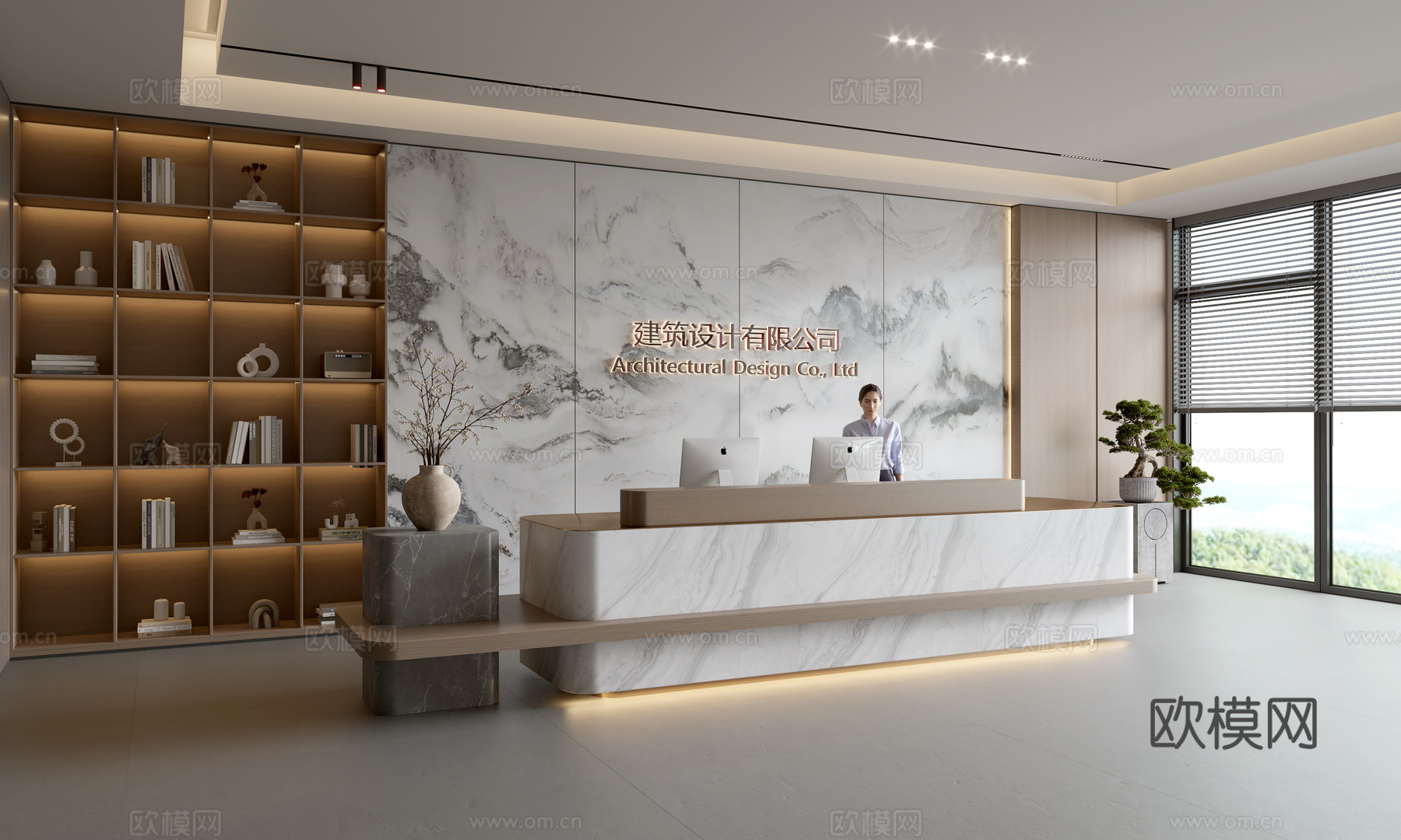 现代公司前台  接待区 吧台  接待台 服务台 公司前台背景3d模型