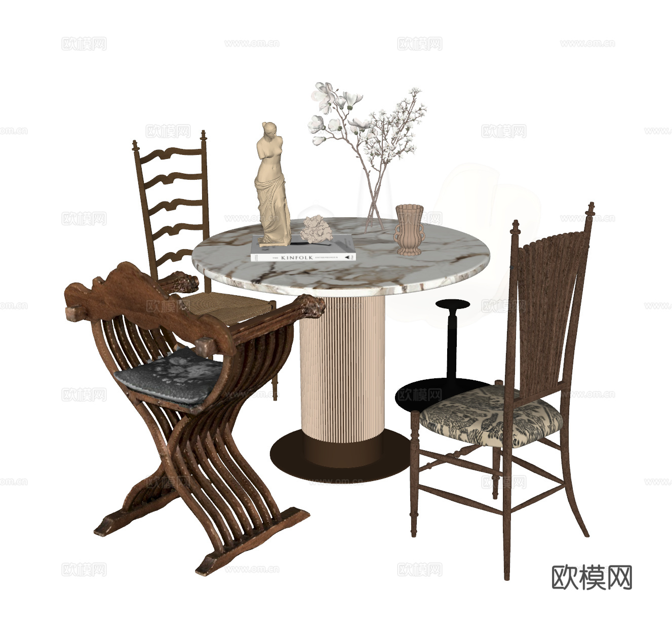 法式中古风餐桌椅su模型