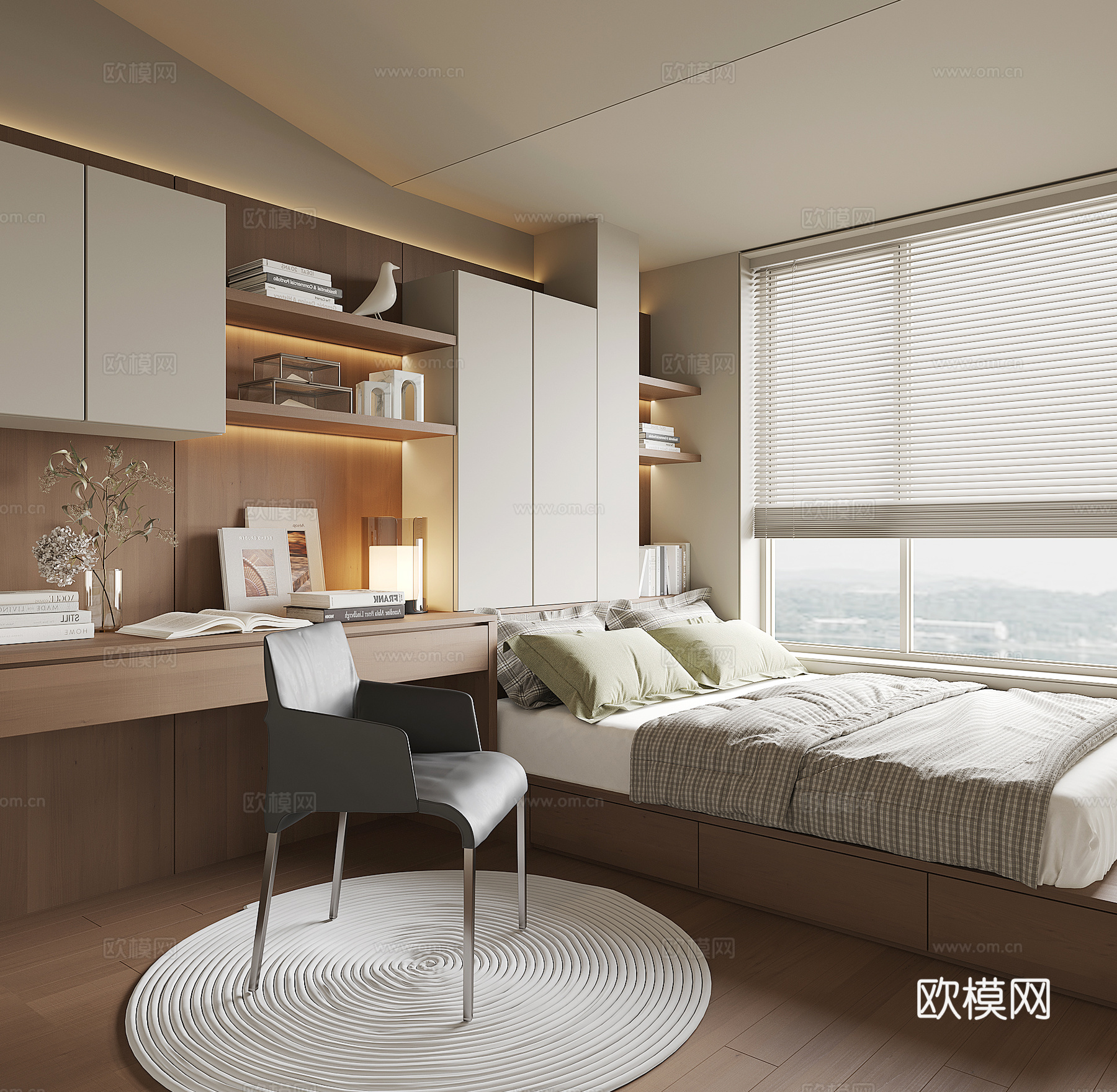 现代榻榻米卧室su模型