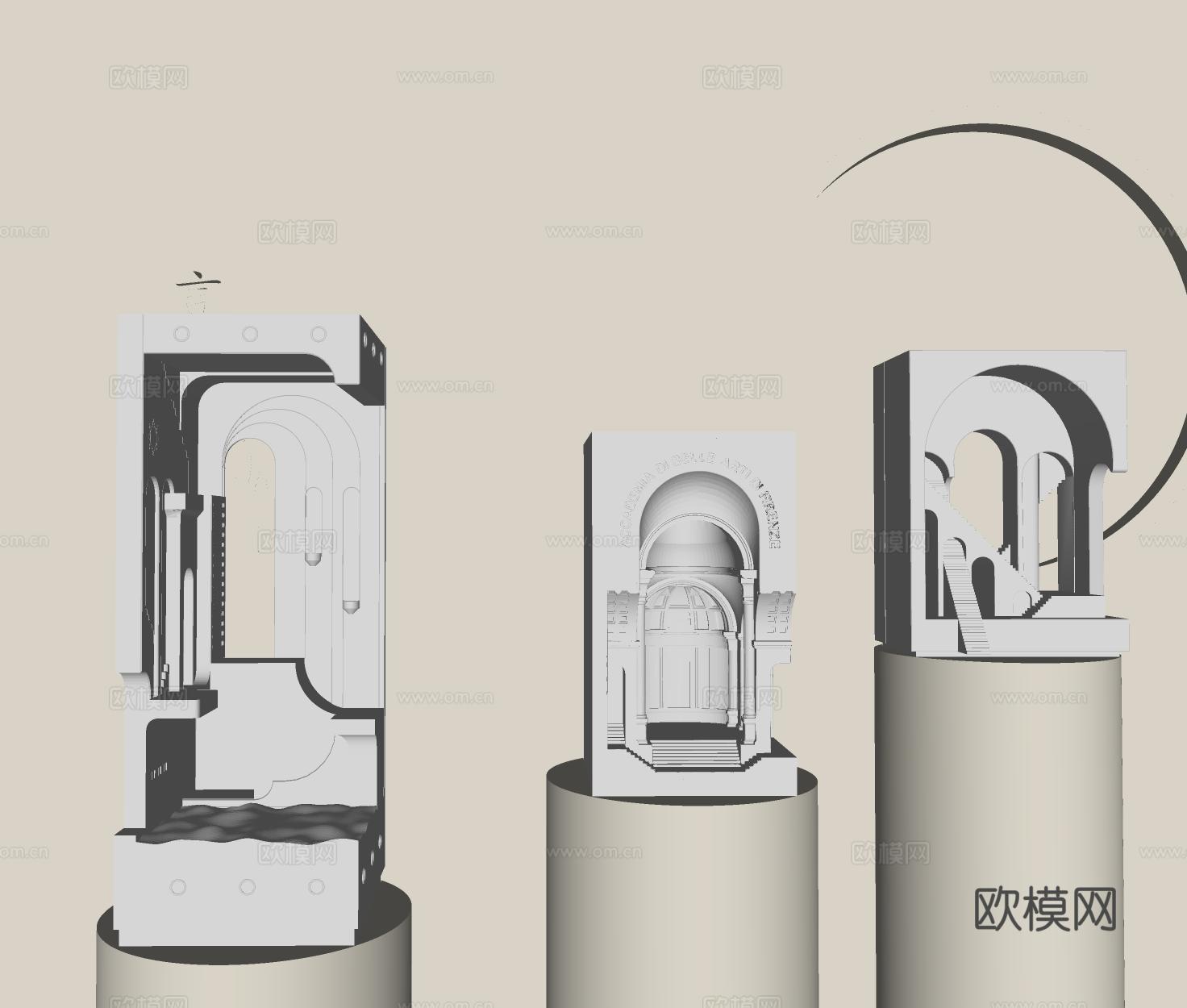法式欧式石膏灯 嵌入式墙角内嵌壁 现代石膏壁灯 石膏灯su模型