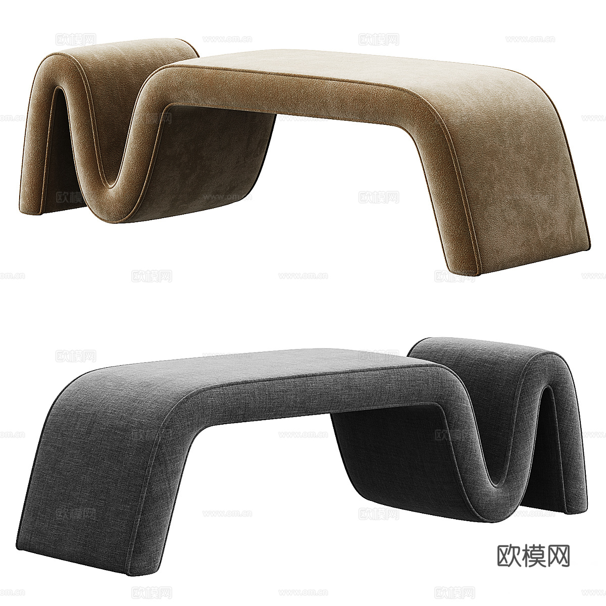现代奶油风 Wave 长凳3d模型