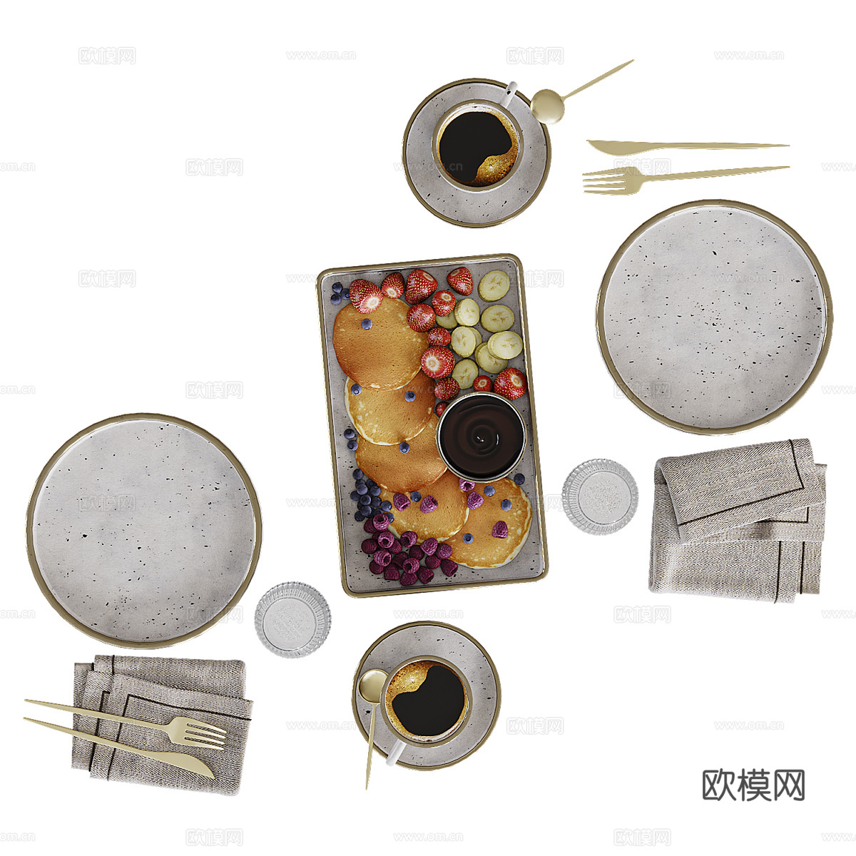 美式餐具 早餐食品3d模型