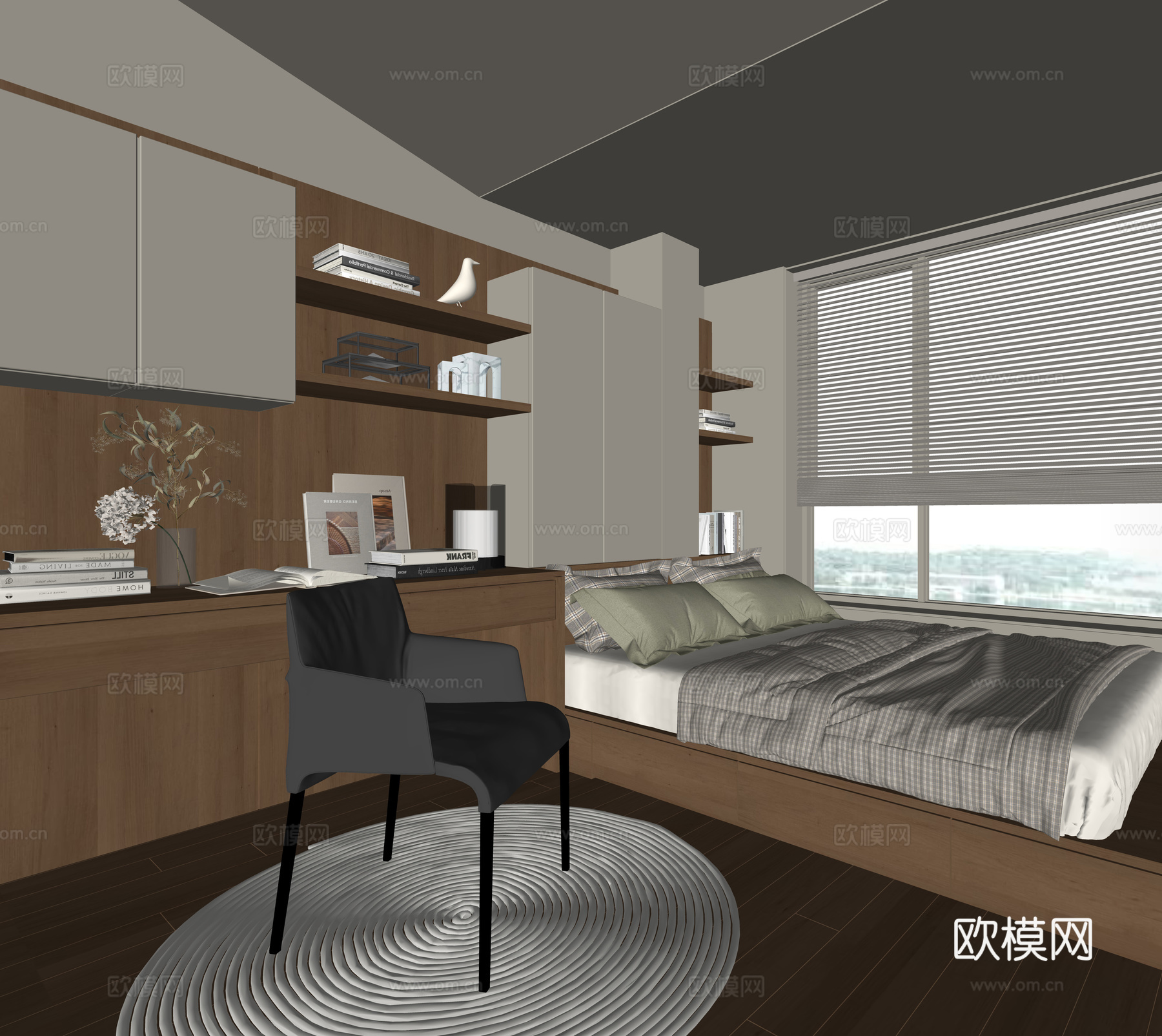 现代榻榻米卧室su模型