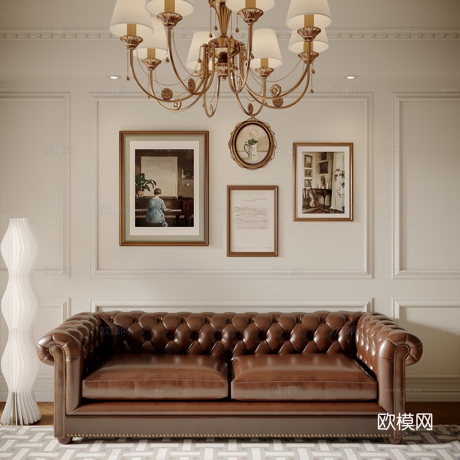美式挂画组合 美式沙发 美式灯具 落地灯su模型