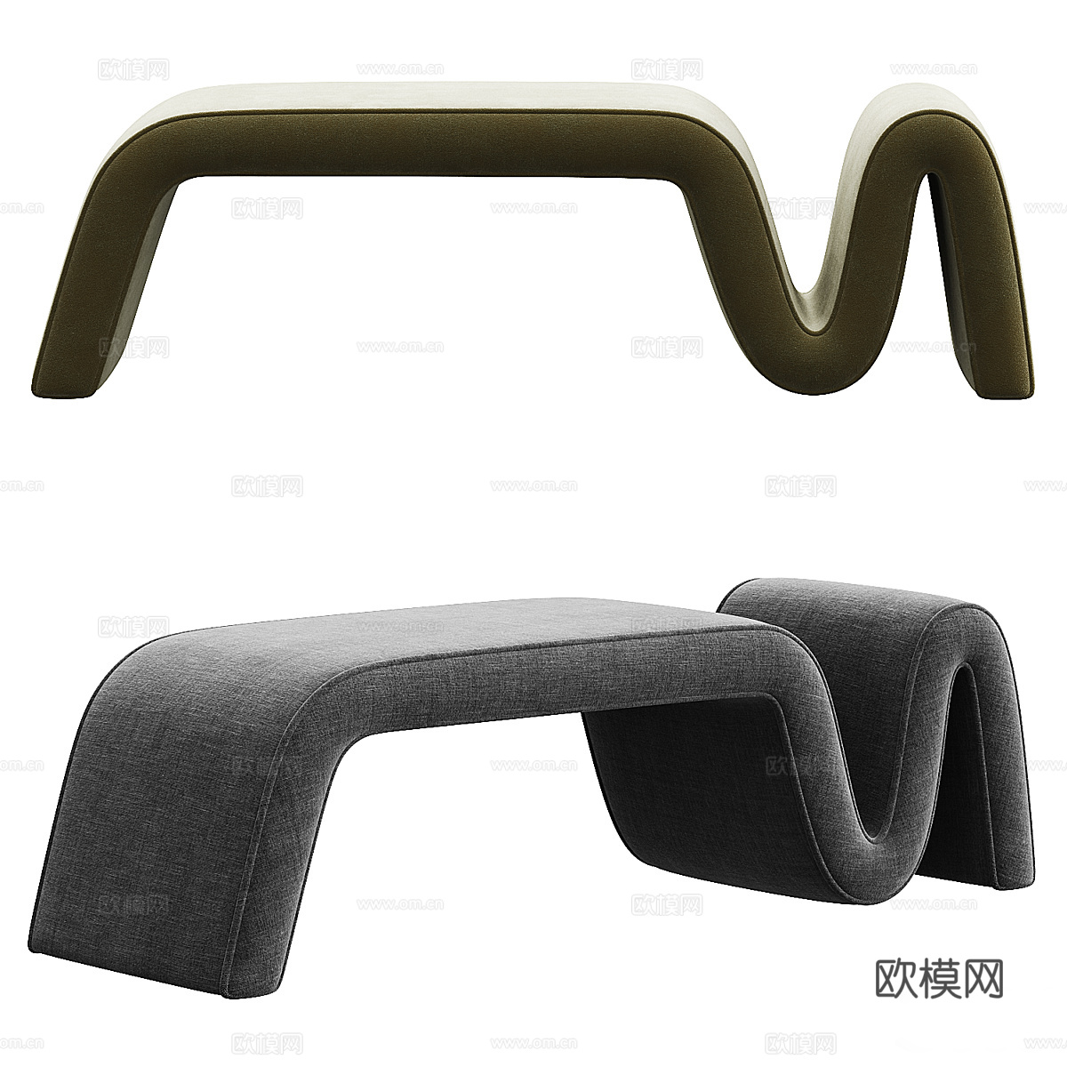 现代奶油风 Wave 长凳3d模型