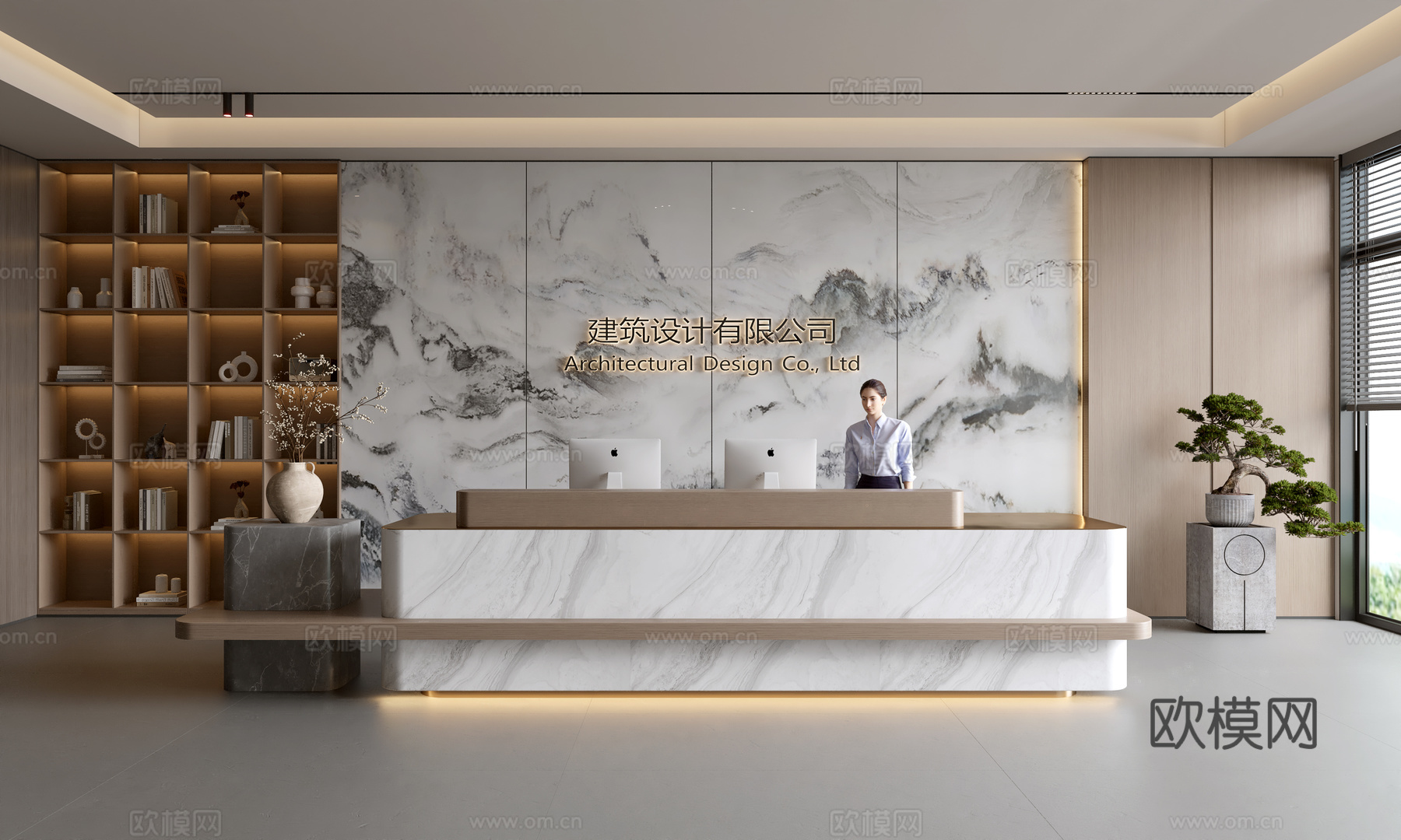 现代公司前台  接待区 吧台  接待台 服务台 公司前台背景3d模型