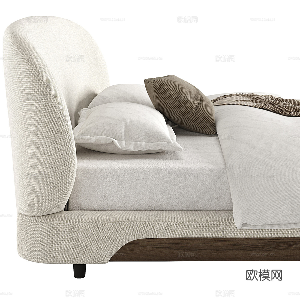 新中式原木风布艺双人床3d模型