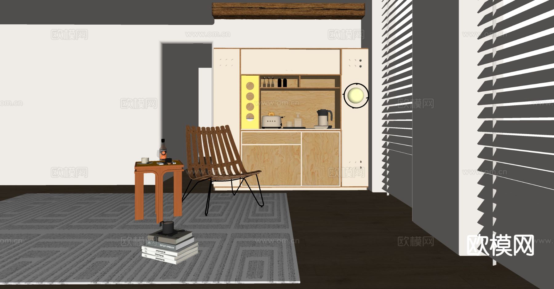 侘寂餐边柜 装饰柜su模型下载（渲染图1）