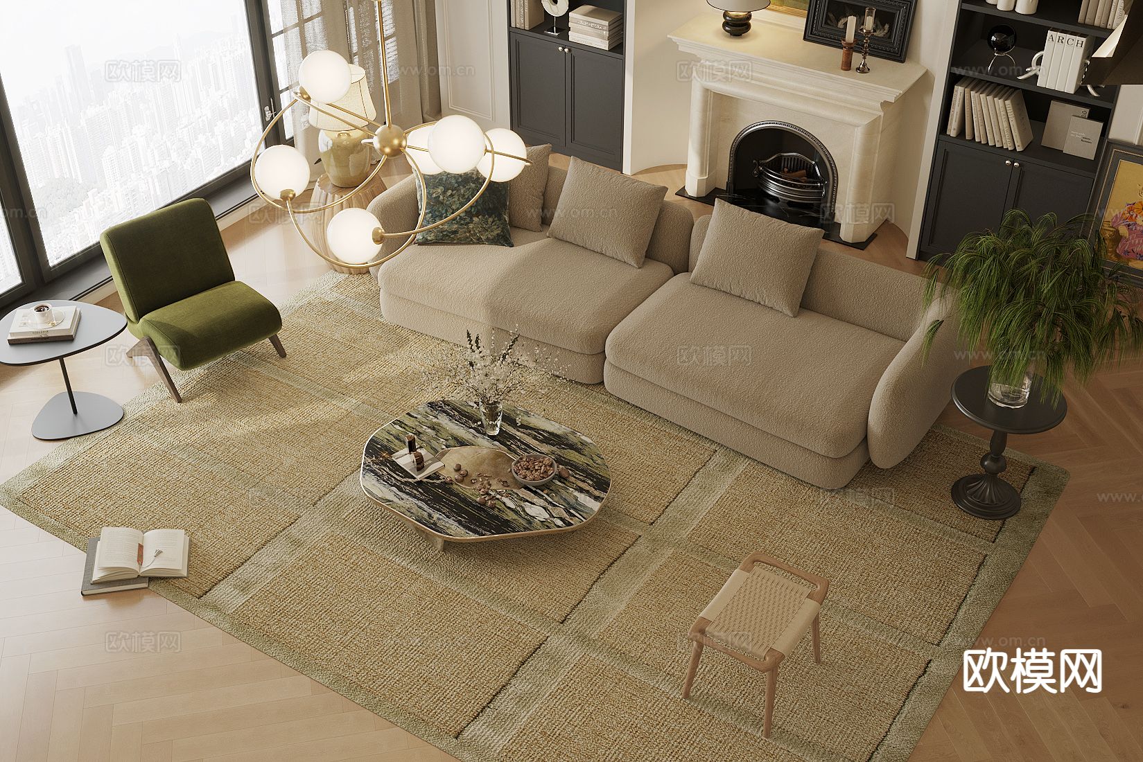 法式组合沙发su模型下载（渲染图2）