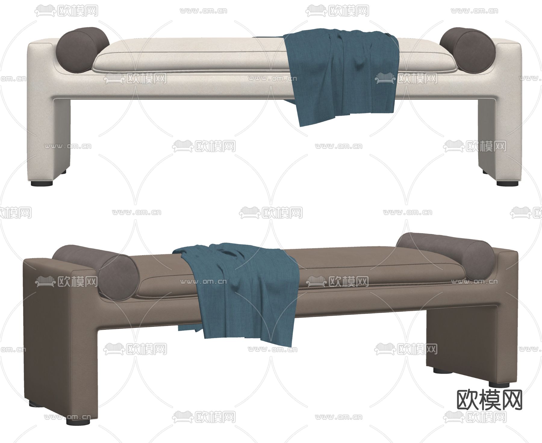 现代床尾凳su模型下载（渲染图2）