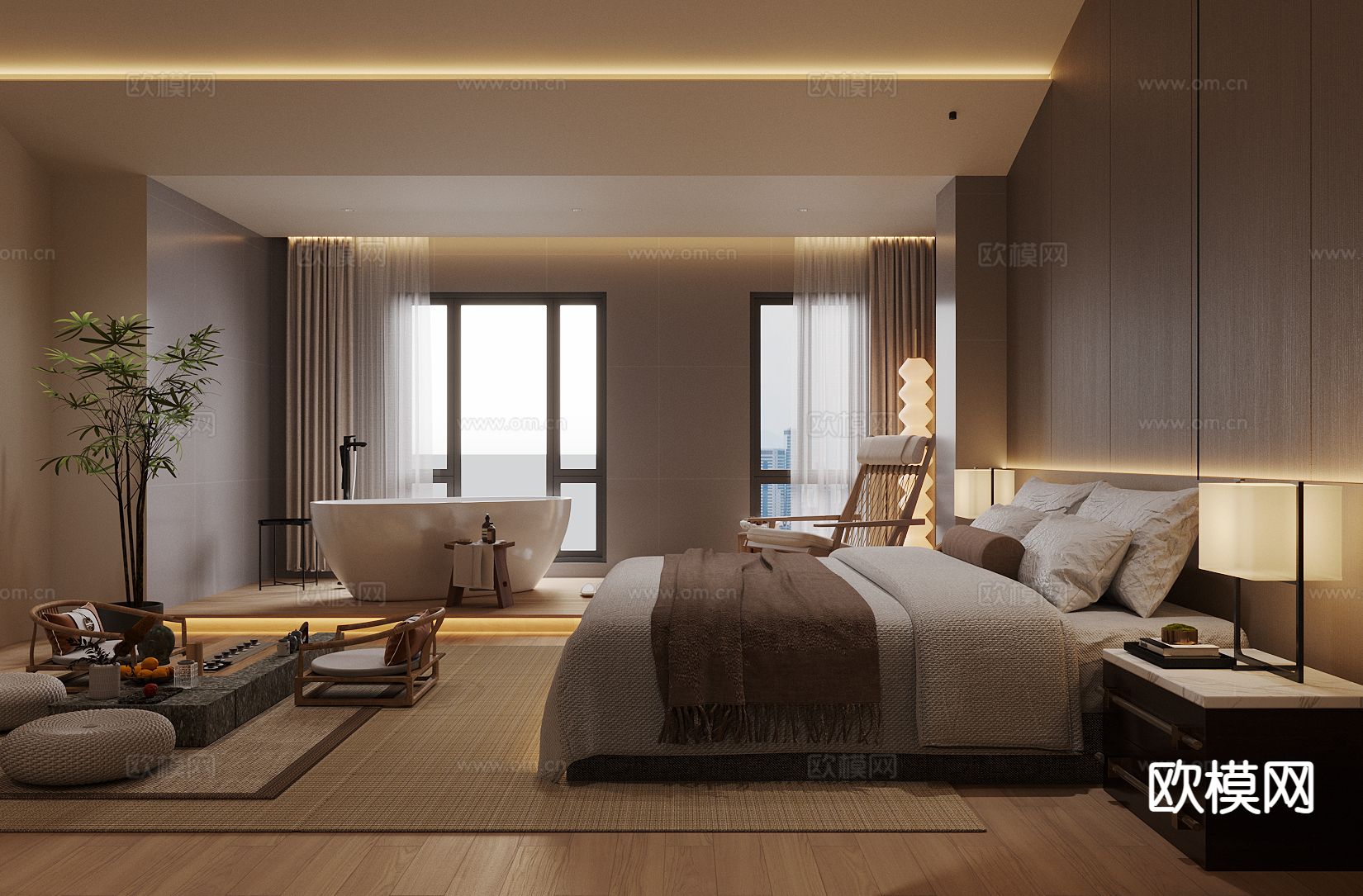 酒店客房 大床房su模型下载（渲染图2）