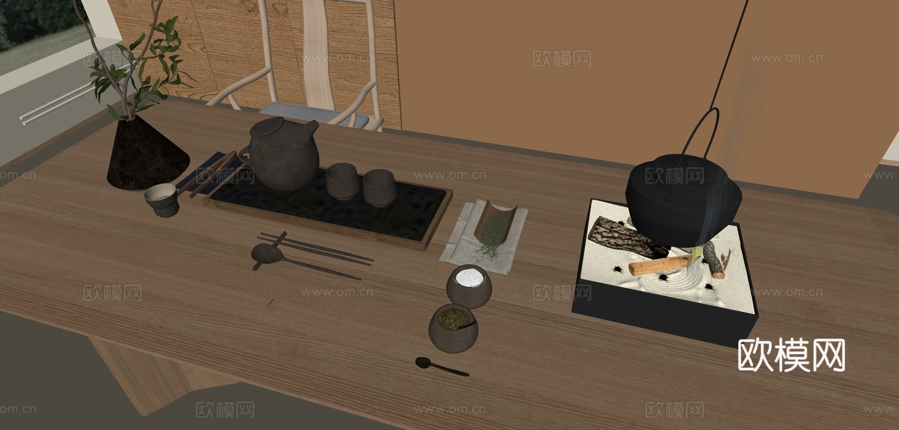 新中式茶具 茶壶 烧水壶 公道杯su模型下载（渲染图1）