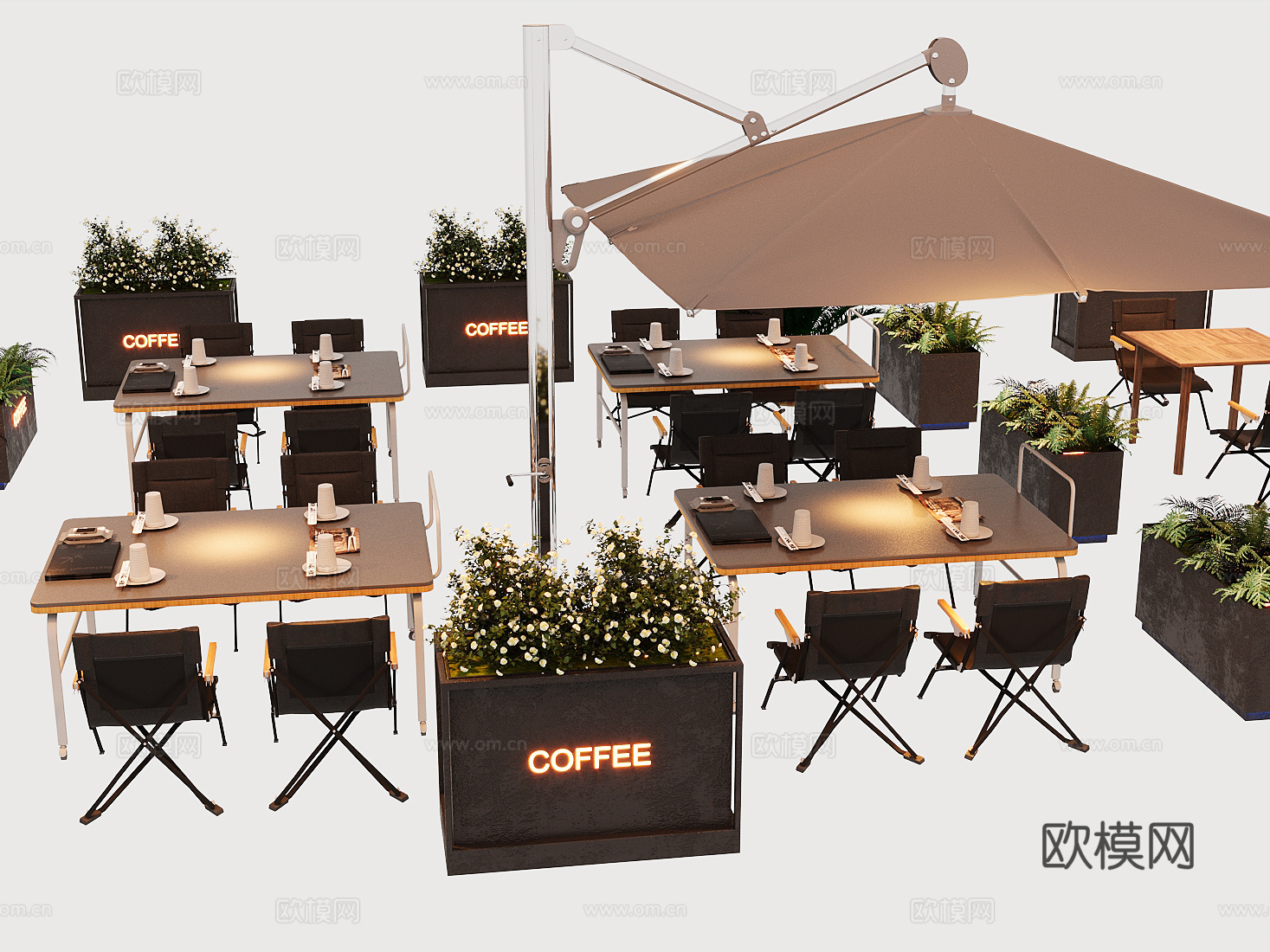 工业风遮阳伞 户外桌椅su模型下载（渲染图2）
