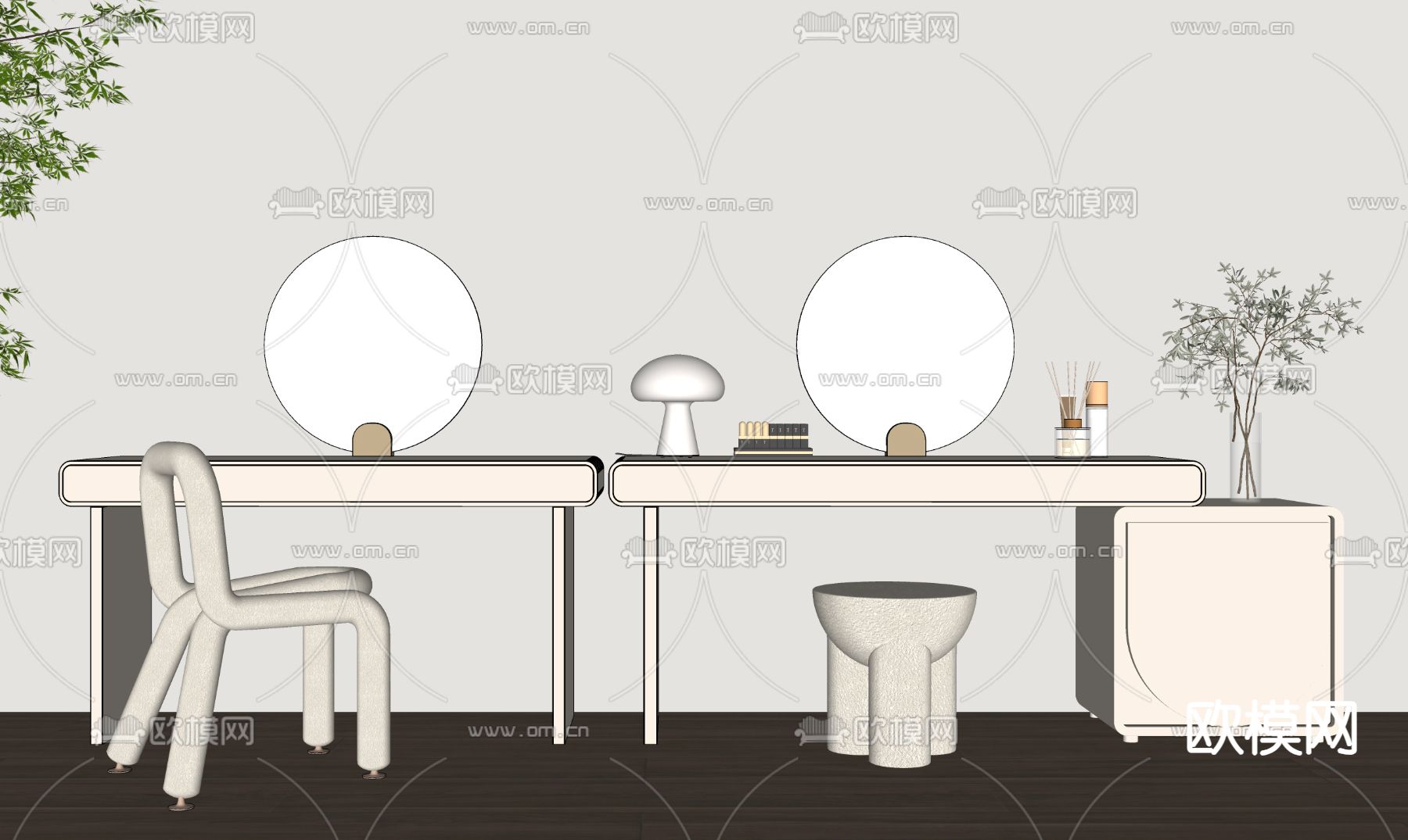 现代梳妆台su模型下载（渲染图2）