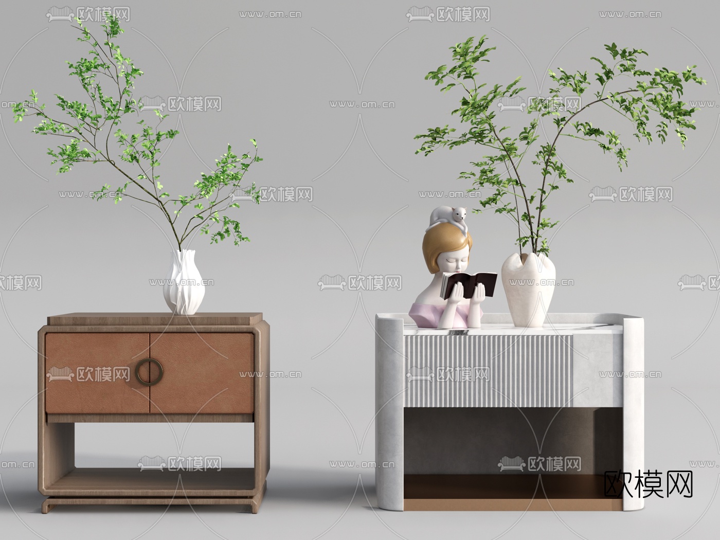 现代方形床头柜su模型下载（渲染图1）