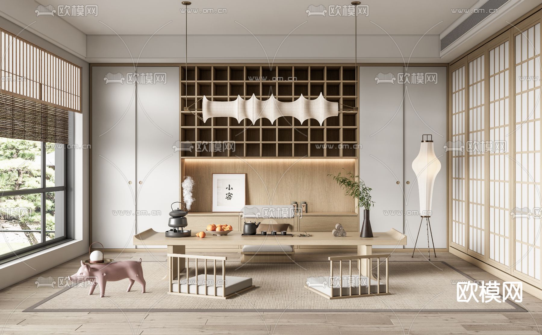 日式榻榻米茶室su模型下载（渲染图1）