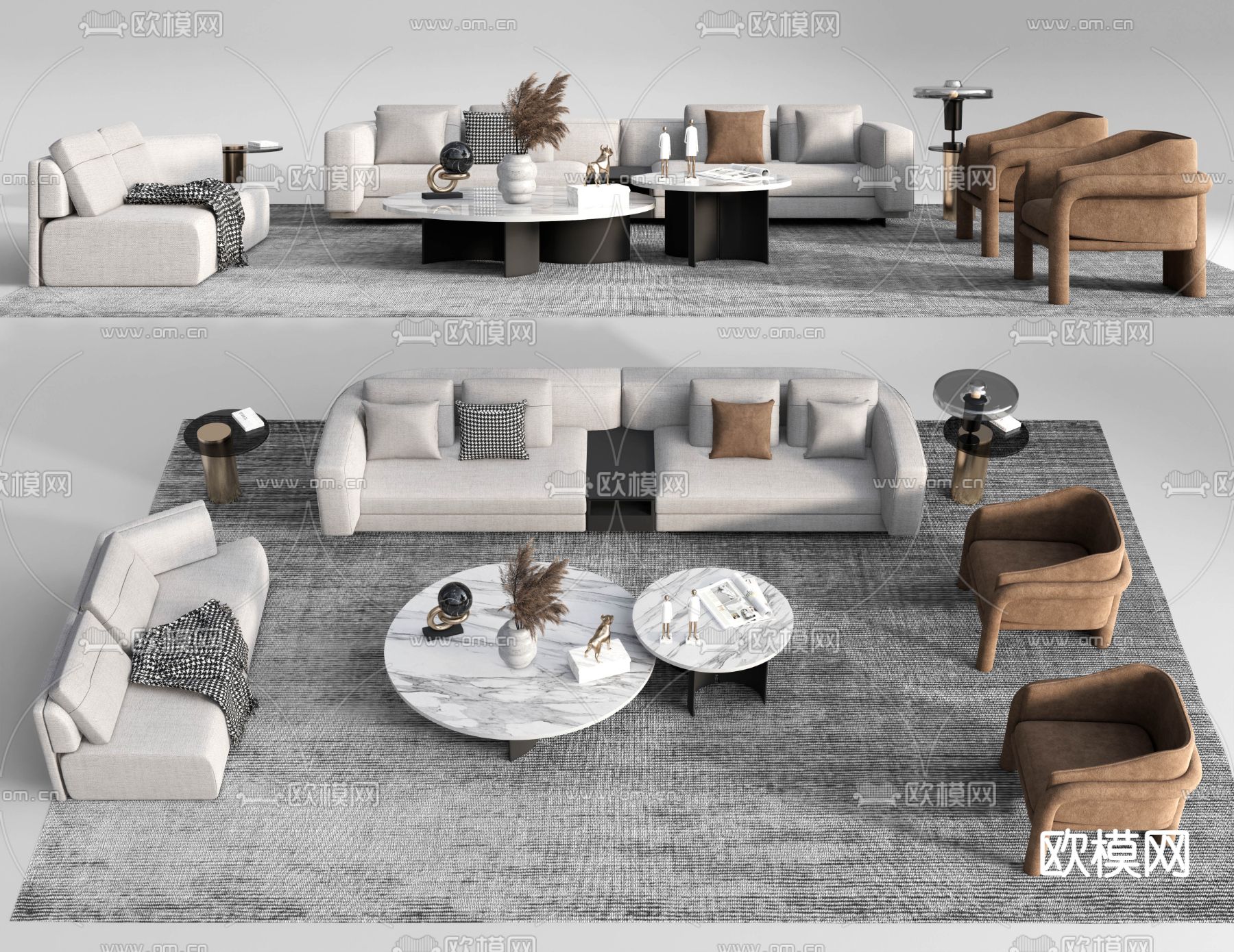 现代布艺组合沙发su模型