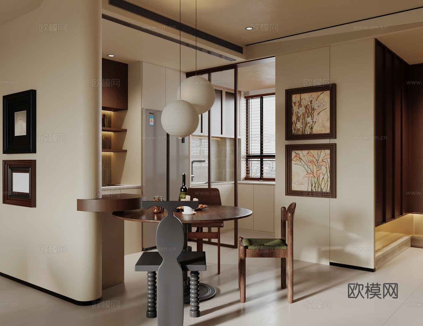 中古风餐厅3d模型下载（渲染图2）