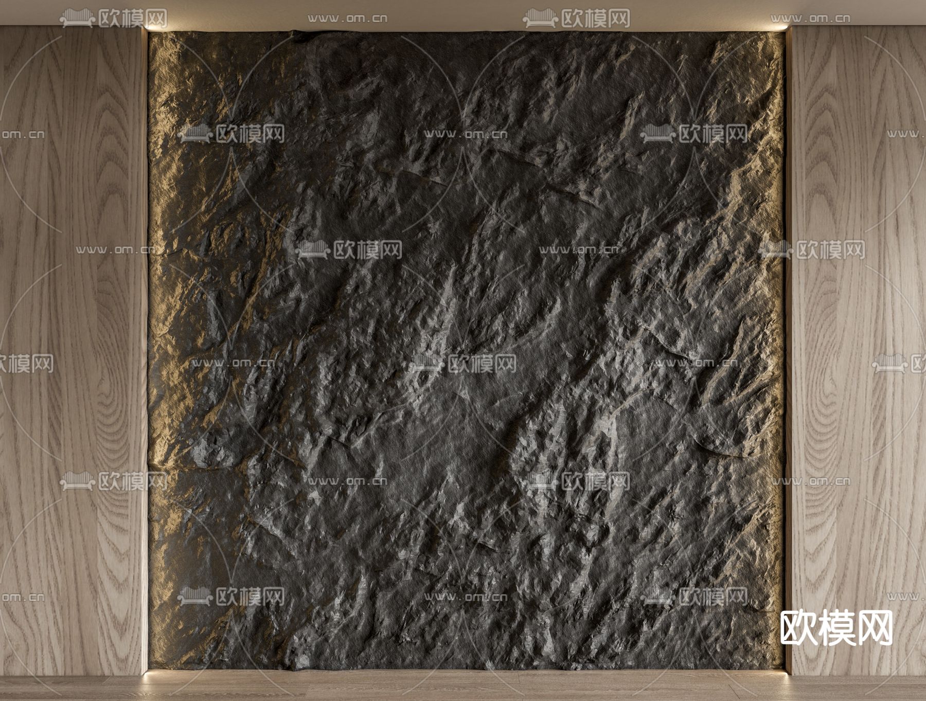 现代毛石墙面 岩石墙su模型下载（渲染图1）