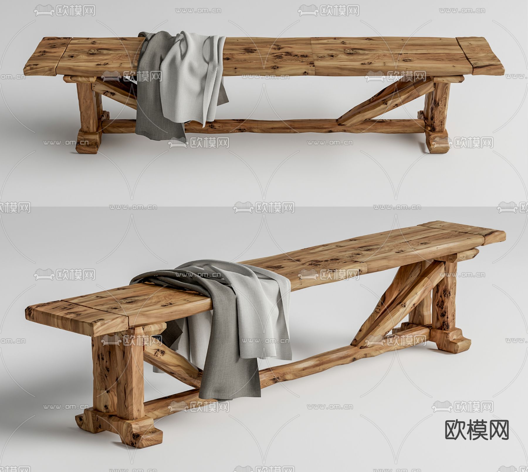 侘寂凳子 长凳 木凳3d模型下载
