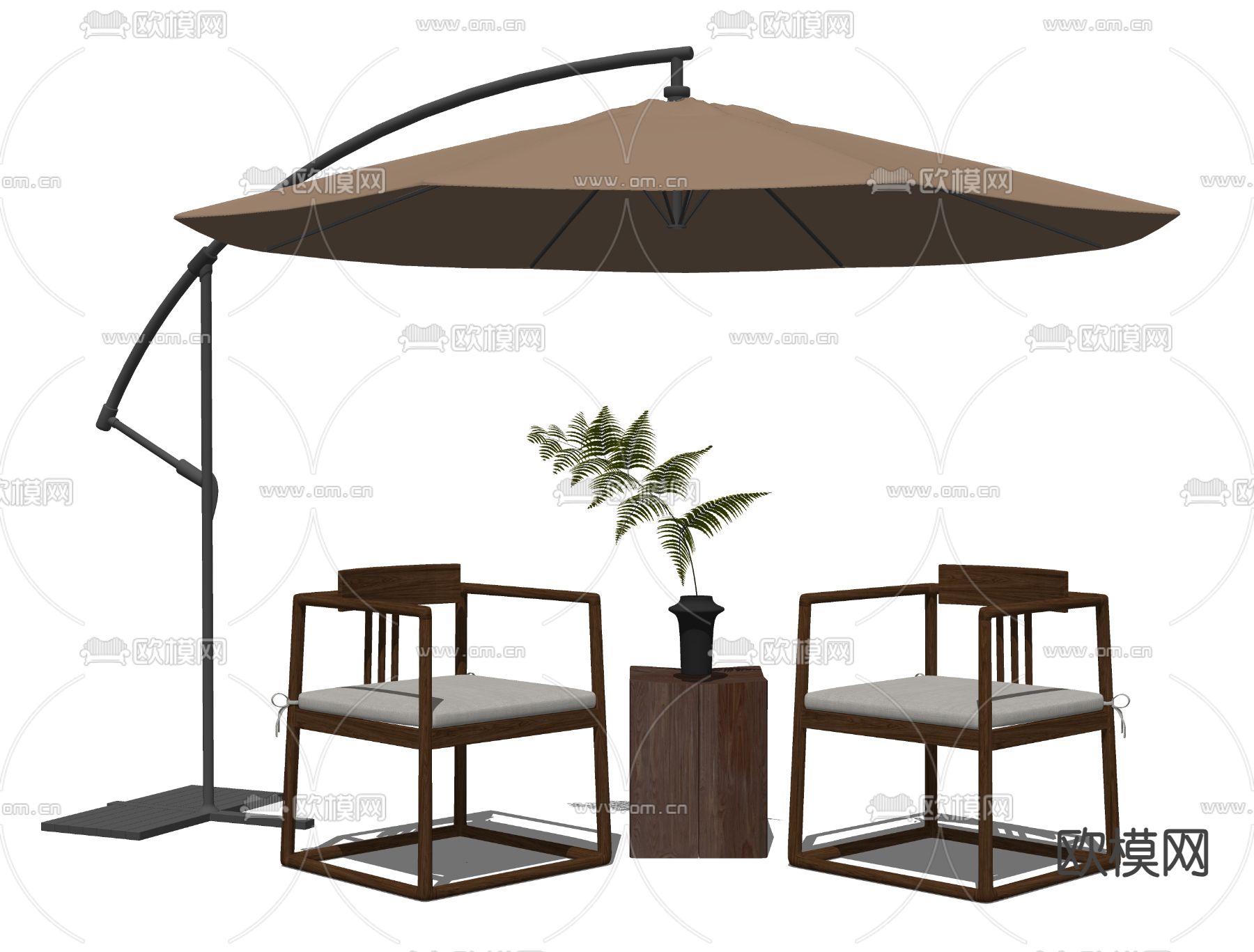 新中式户外椅  休闲椅su模型下载（渲染图2）