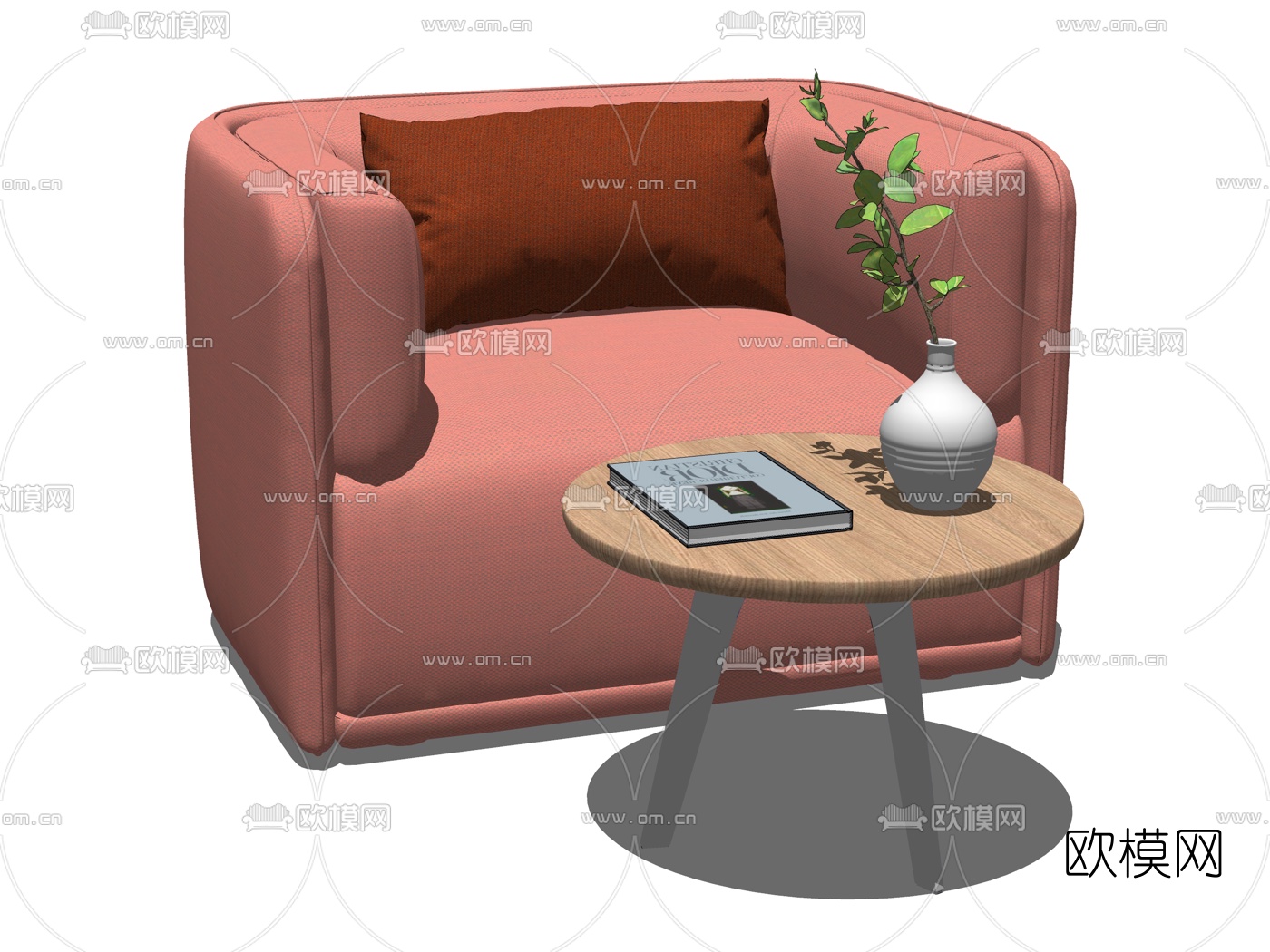 现代布艺单人沙发su模型