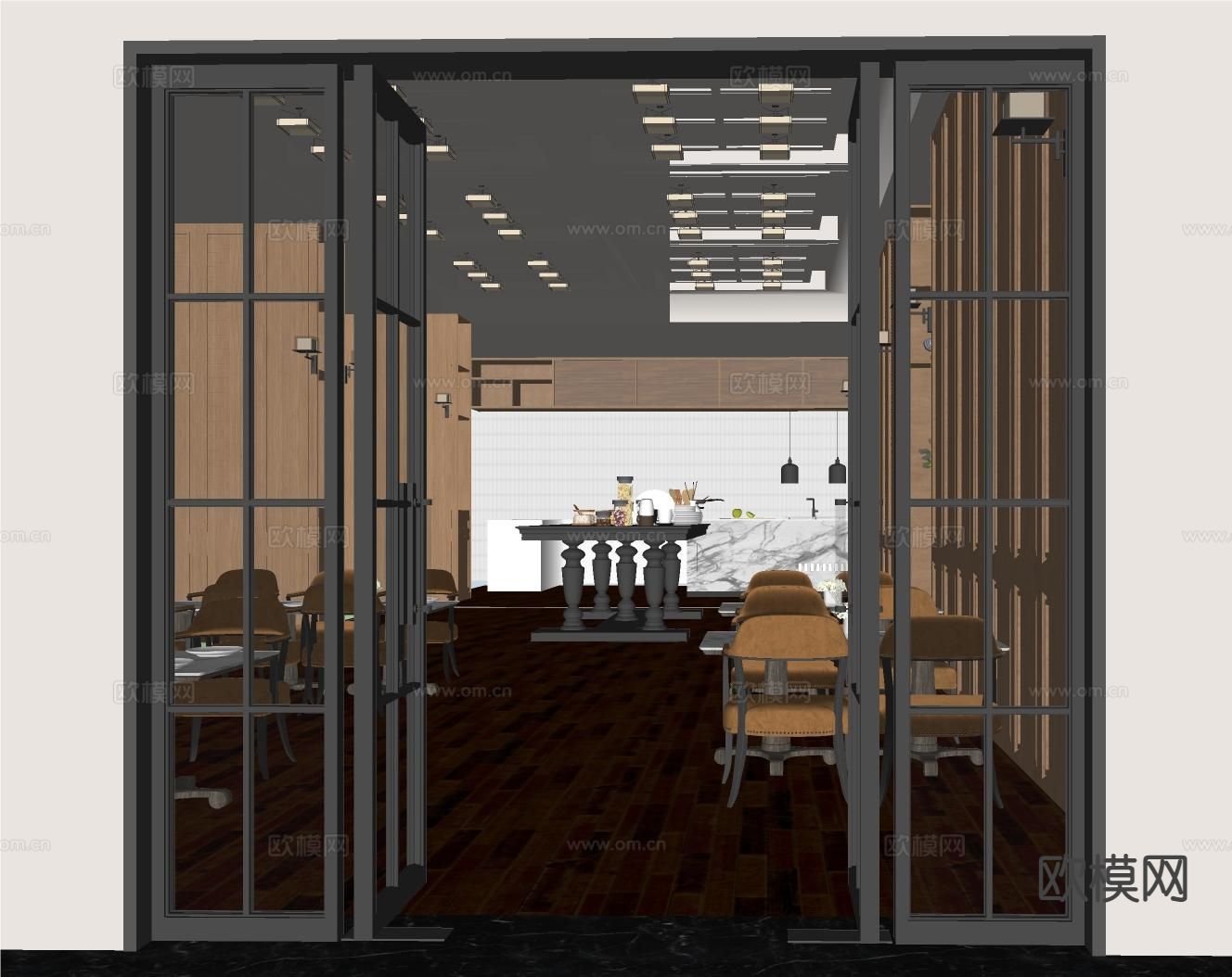 现代西餐厅su模型下载（渲染图1）