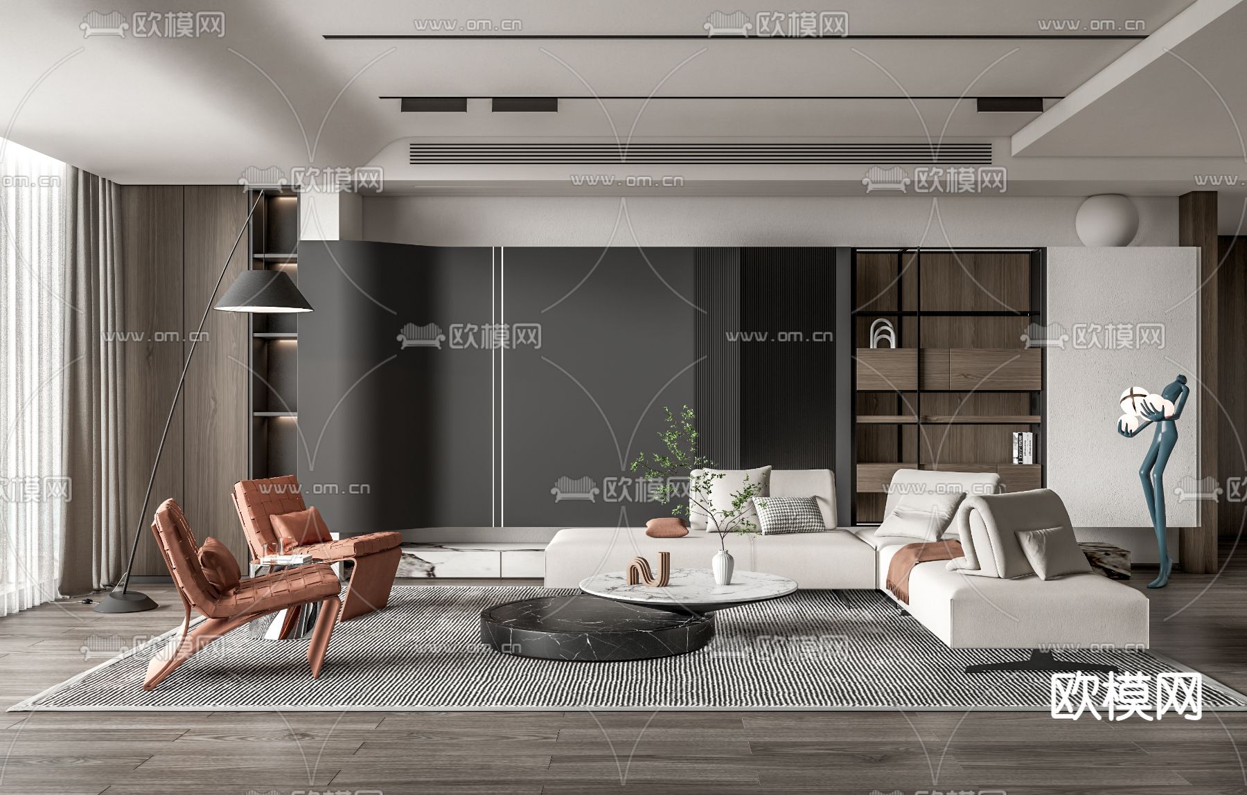 现代布艺沙发组合su模型