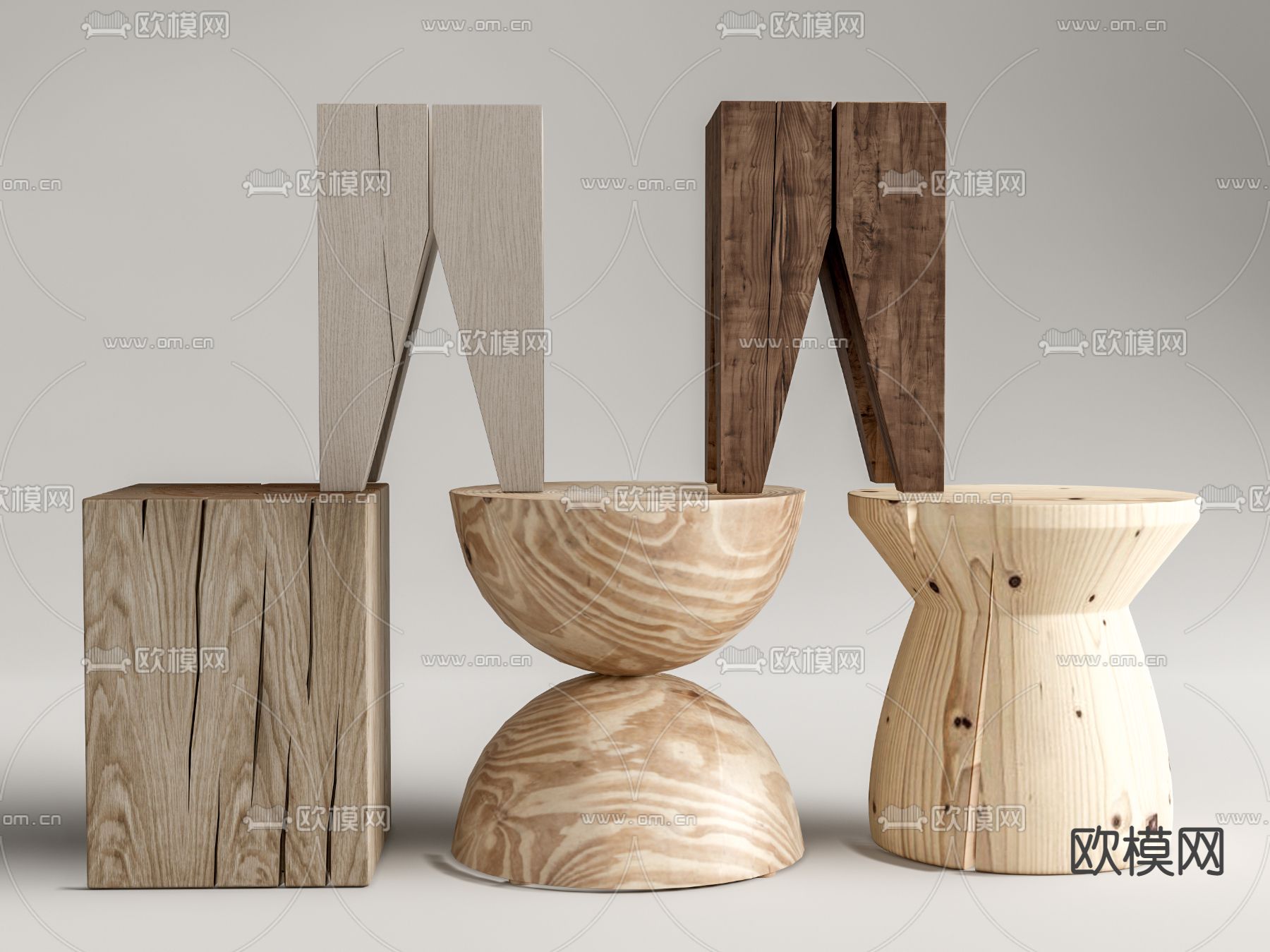 自然风实木矮凳su模型下载（渲染图1）