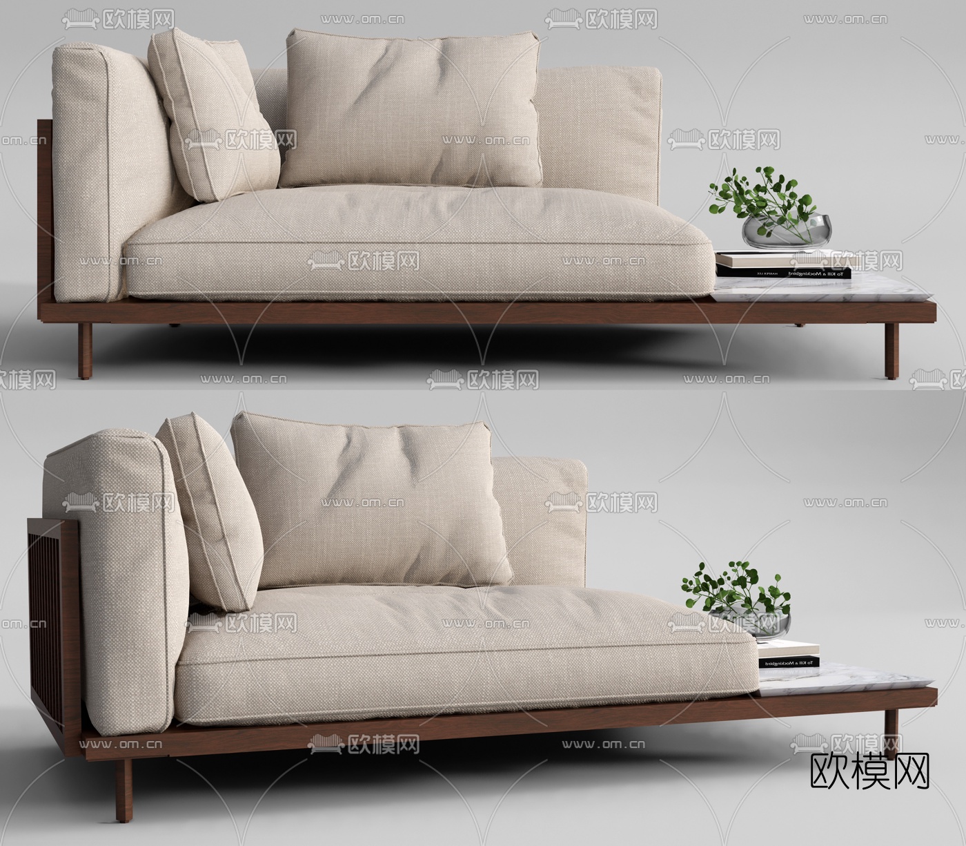 新中式布艺贵妃椅su模型下载（渲染图1）