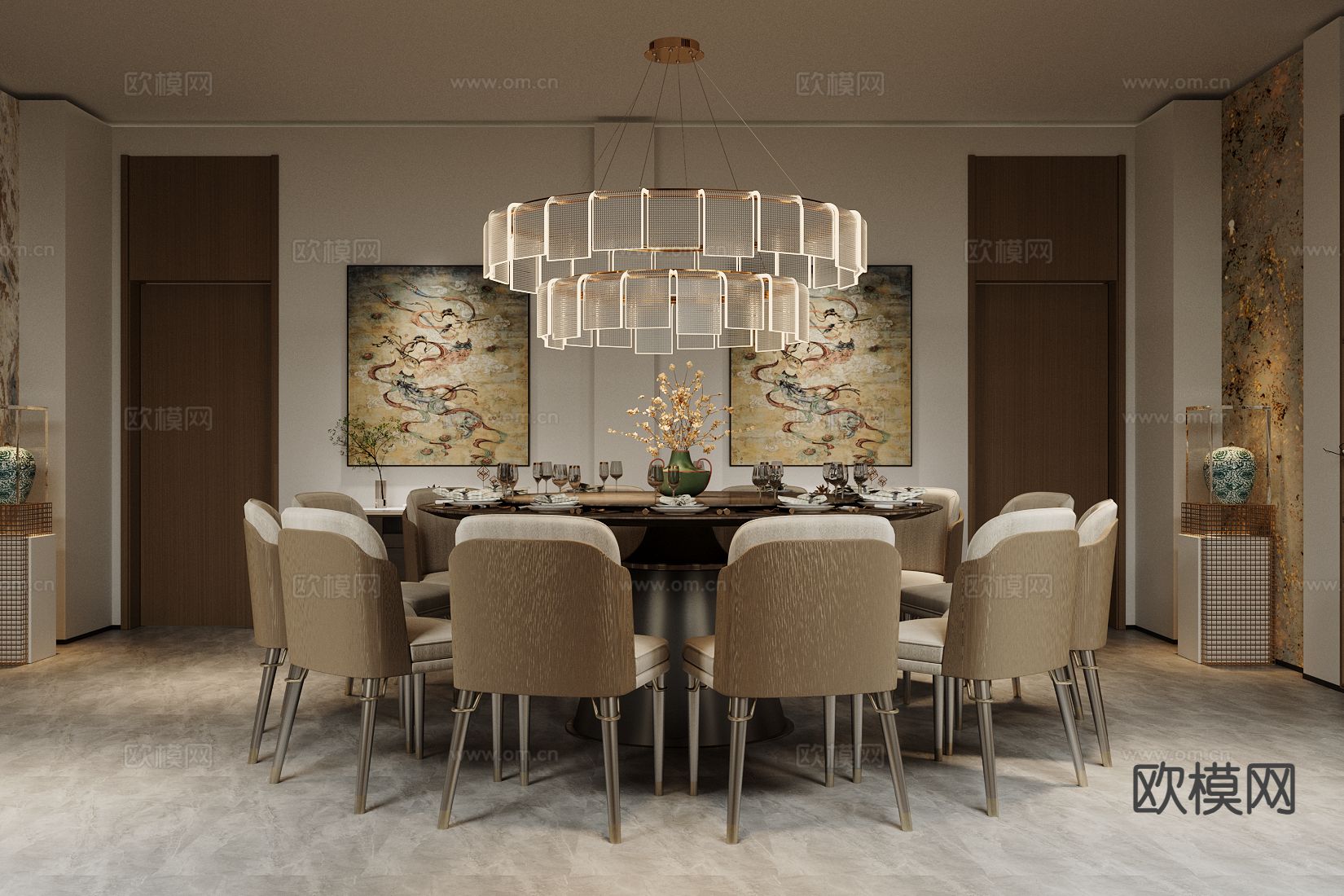 中餐厅包厢 酒楼包房su模型下载（渲染图2）