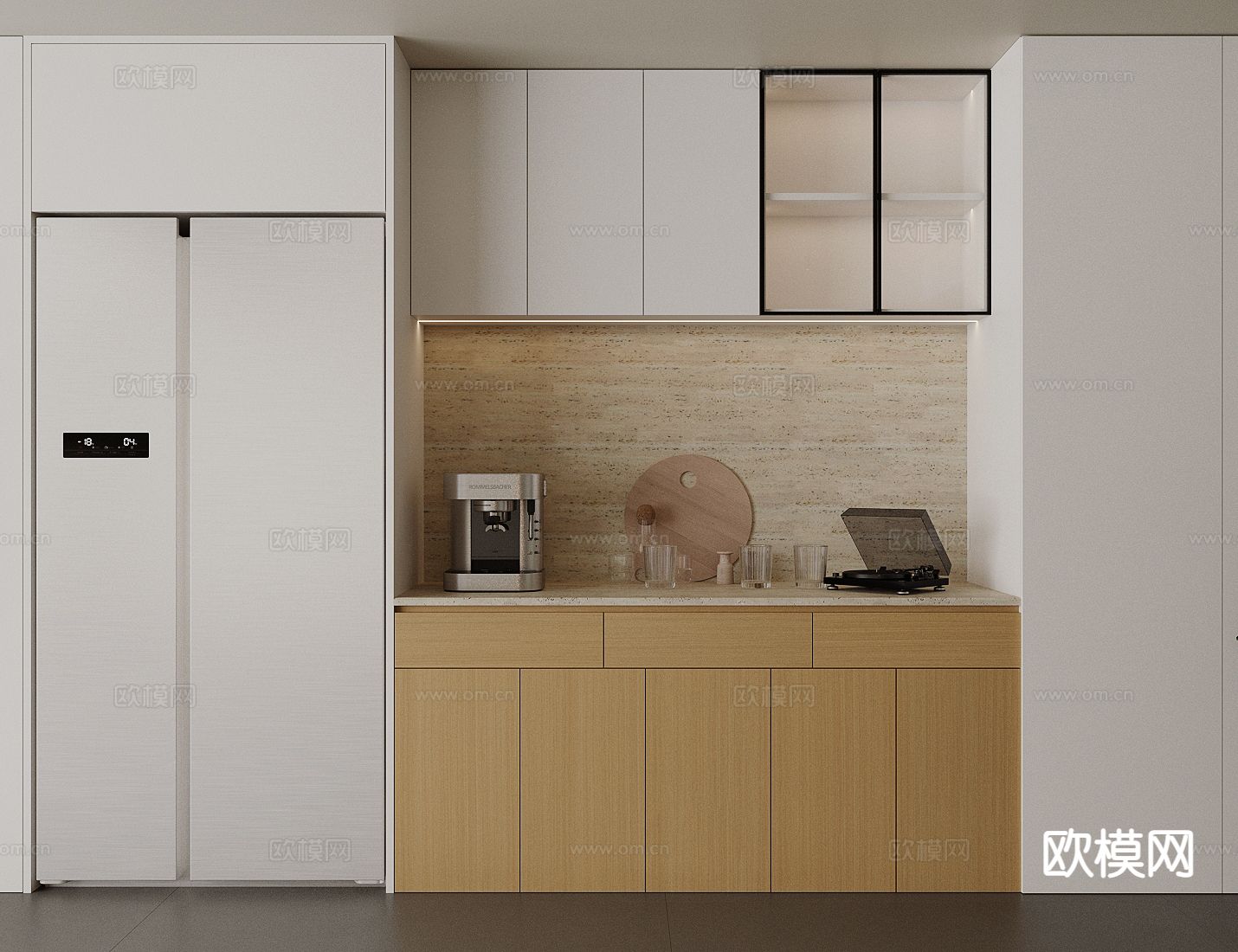 原木风餐边柜 极简餐边柜 茶水柜 备餐柜3d模型下载