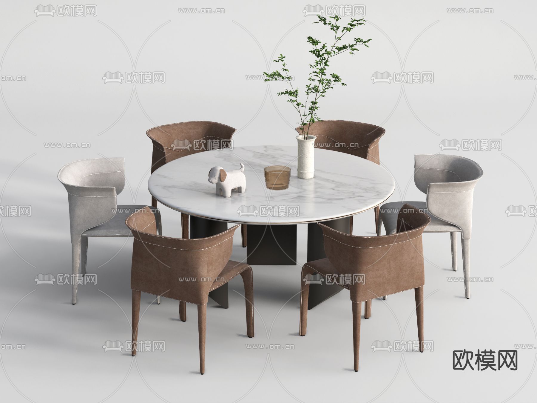 现代圆桌餐桌椅su模型
