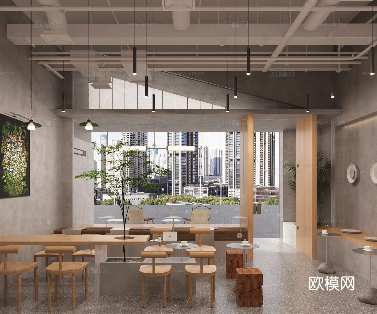 工业风咖啡厅 休息区su模型下载（渲染图2）