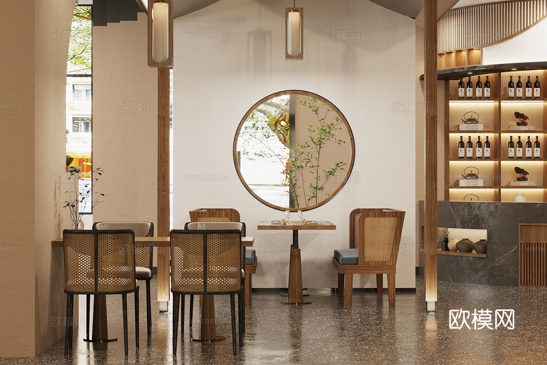 新中式中餐厅su模型下载（渲染图2）