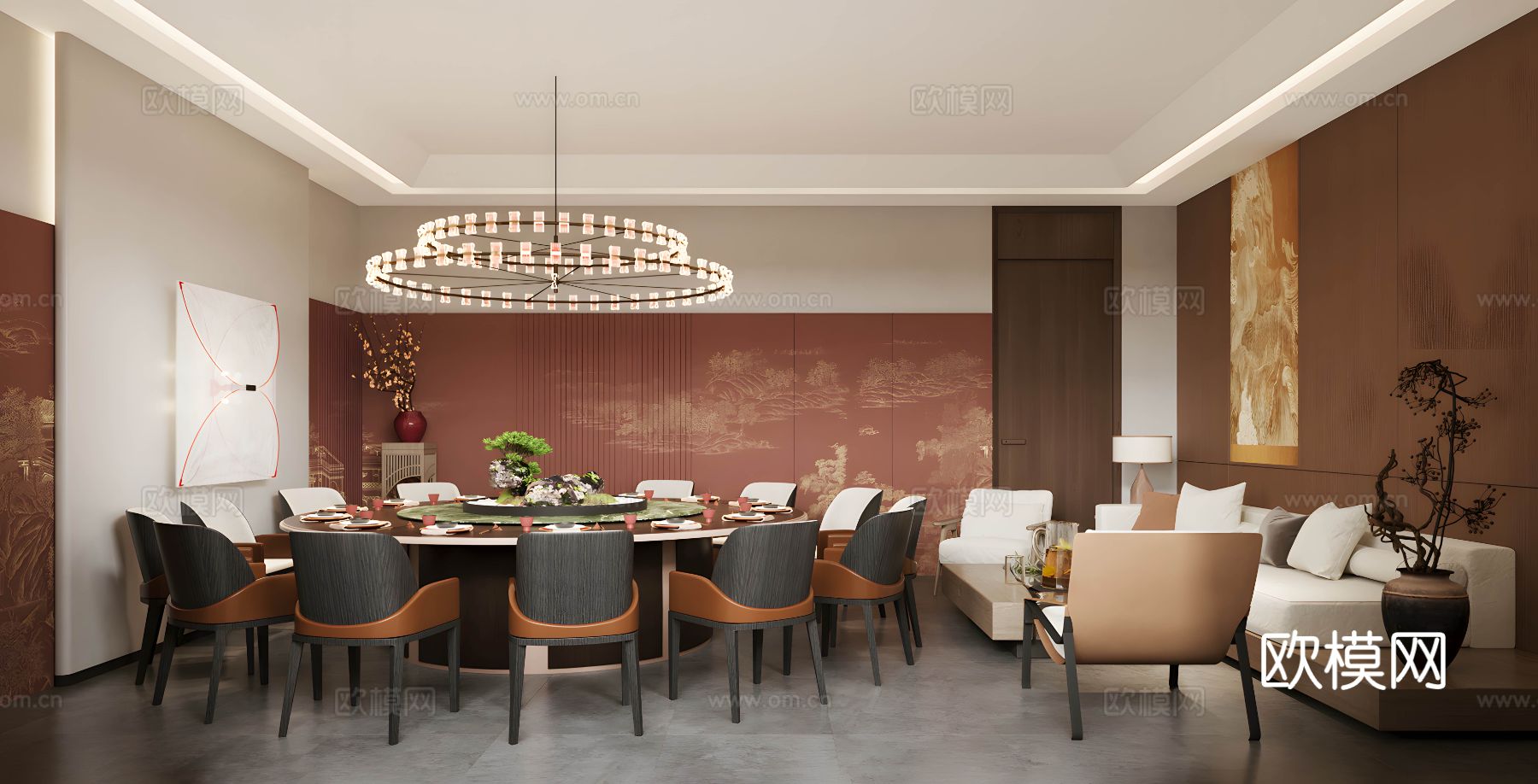 新中式餐厅包厢 包房su模型下载（渲染图3）