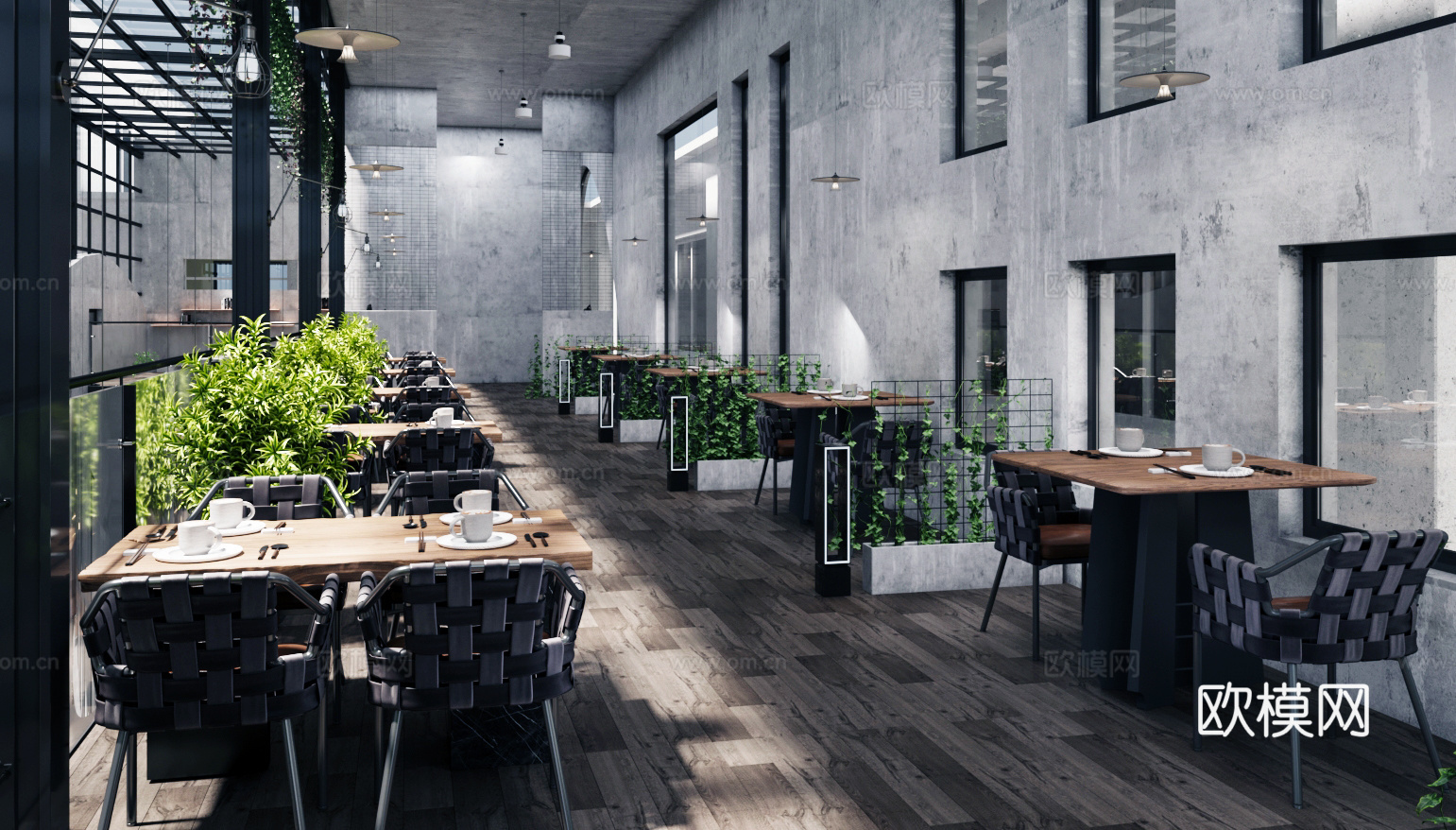 工业风餐厅 咖啡厅 西餐厅 奶茶店 东南亚餐厅 餐厅桌椅su模型下载（渲染图1）