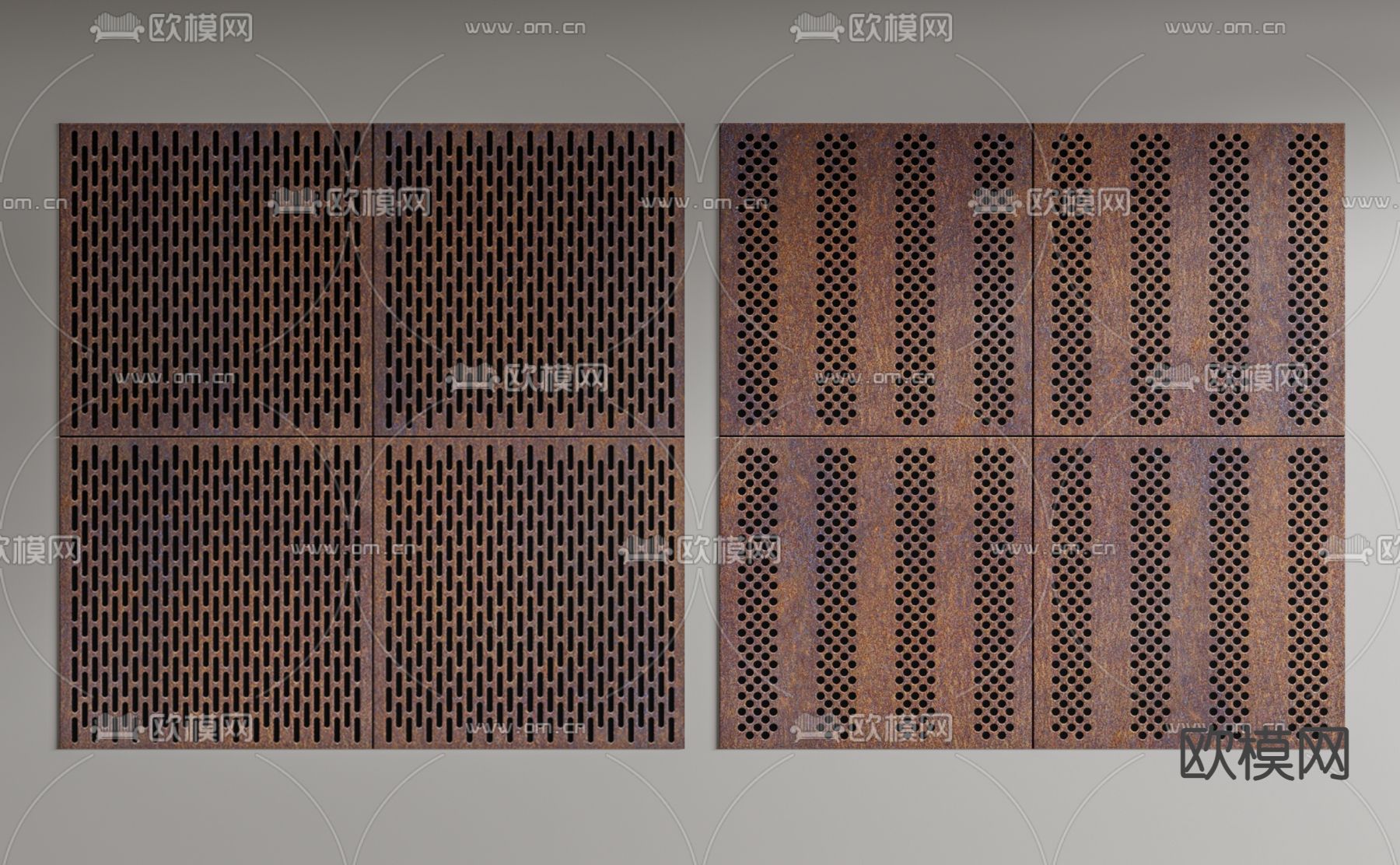 现代金属冲孔板背景墙su模型下载（渲染图1）