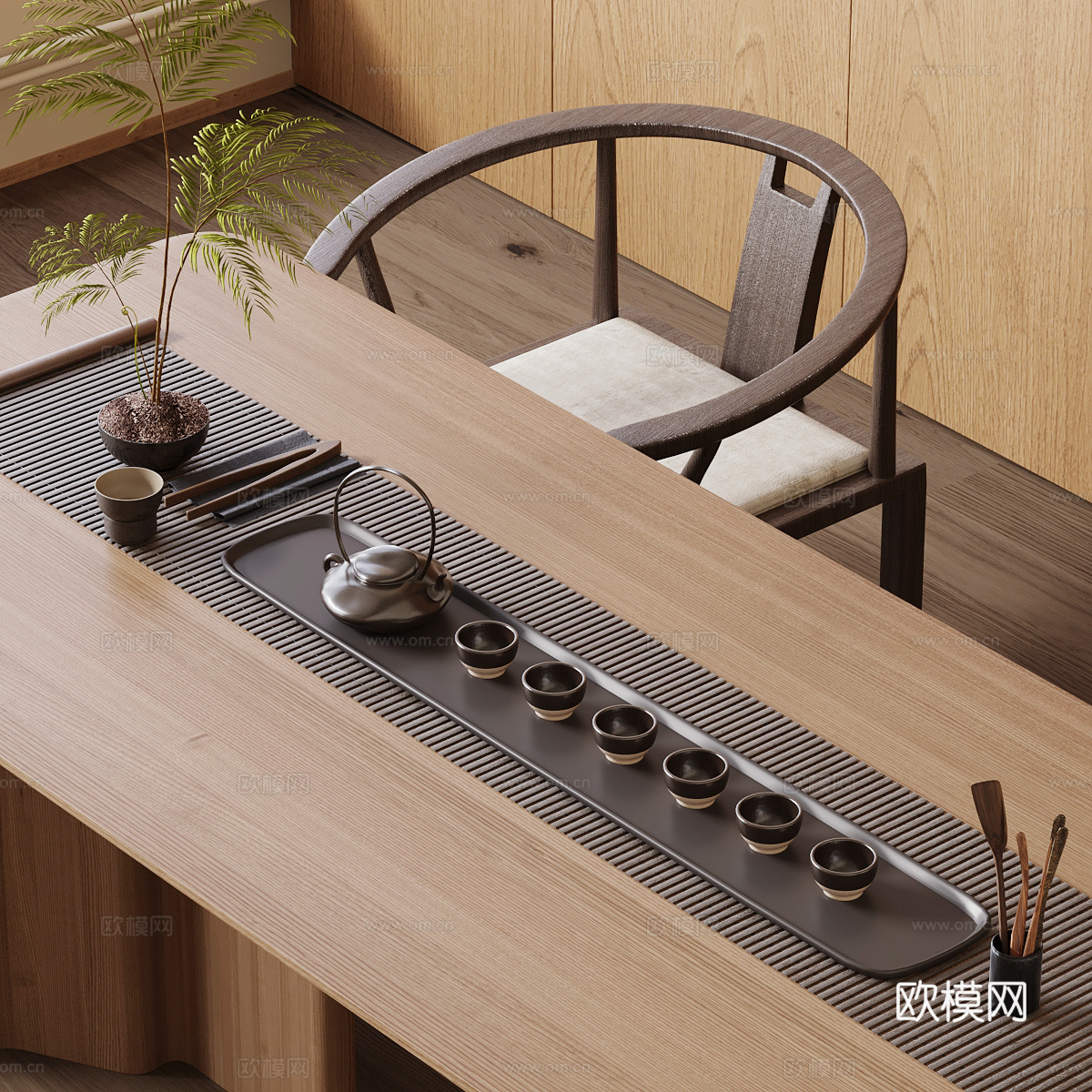 新中式茶具 茶壶 烧水壶 公道杯su模型下载（渲染图2）