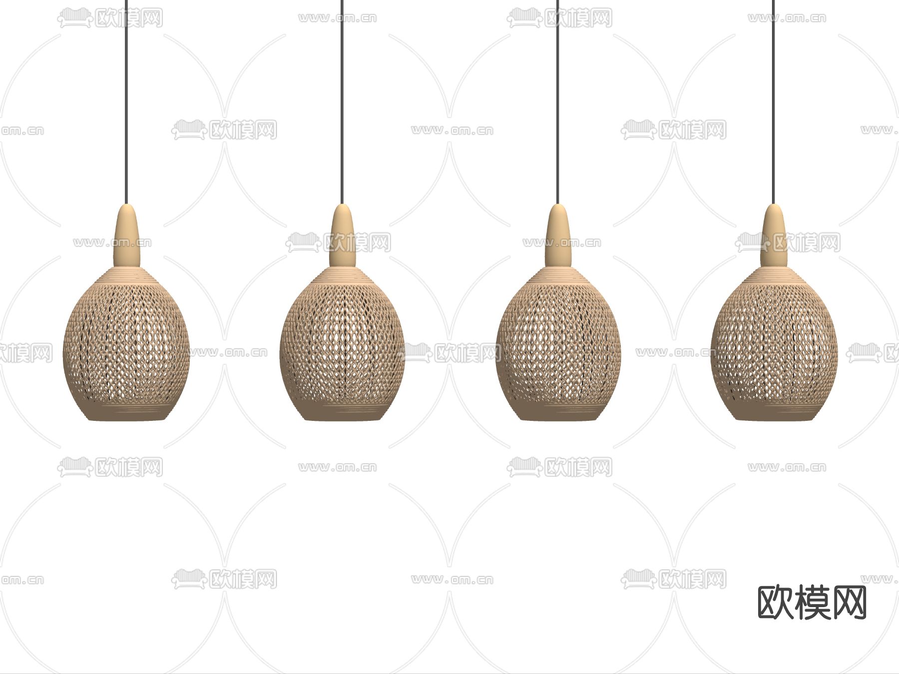自然风藤编吊灯su模型下载（渲染图2）