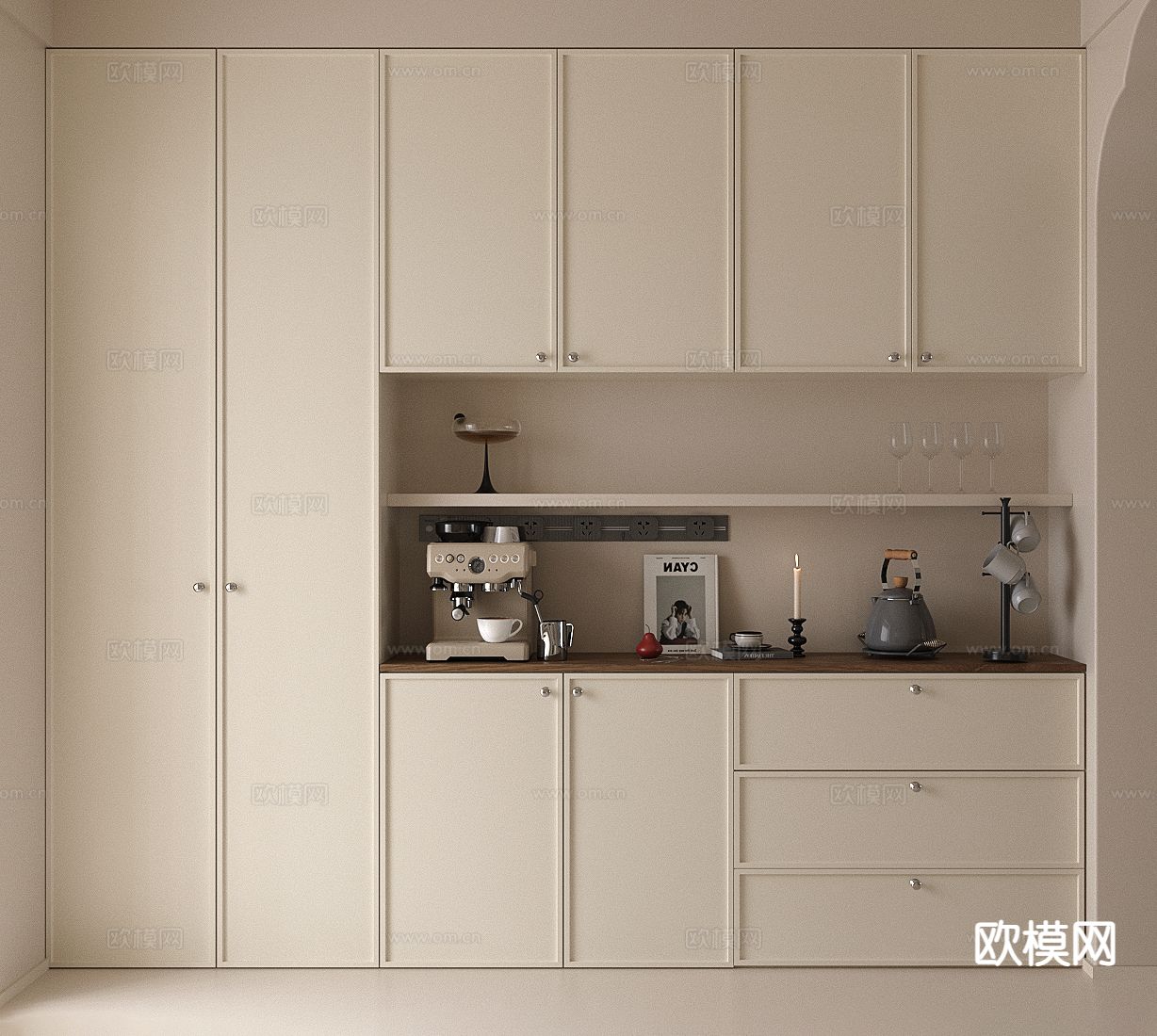 法式餐边柜 茶水柜su模型下载（渲染图2）