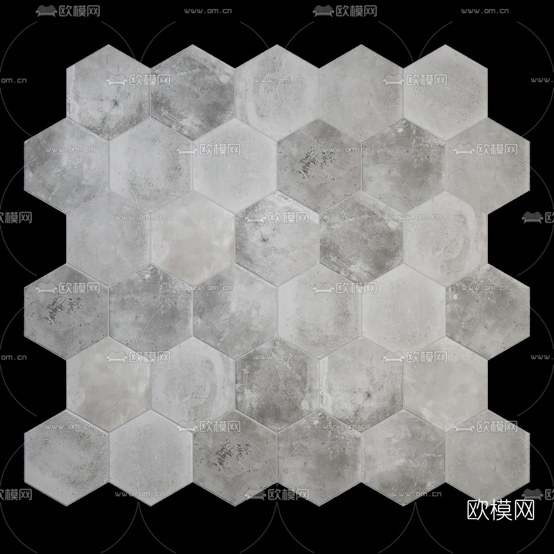 现代水泥灰六角形地砖3d模型下载