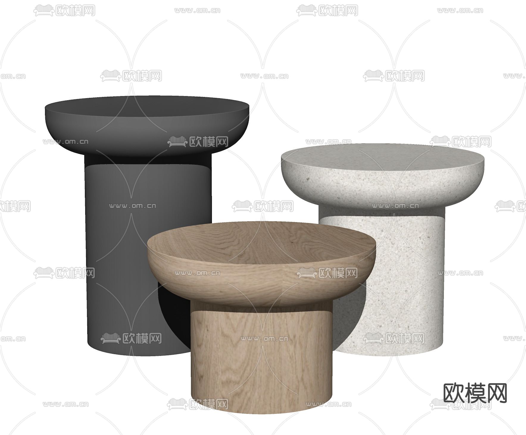 现代原木圆几角几su模型