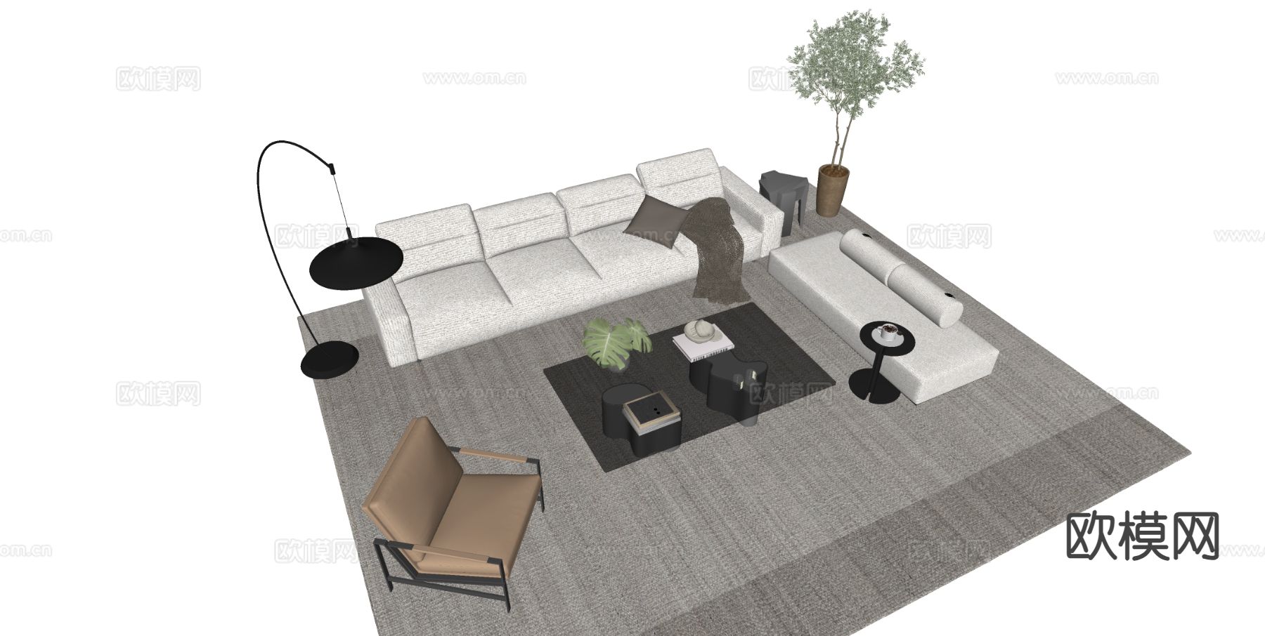 现代组合沙发su模型下载（渲染图1）