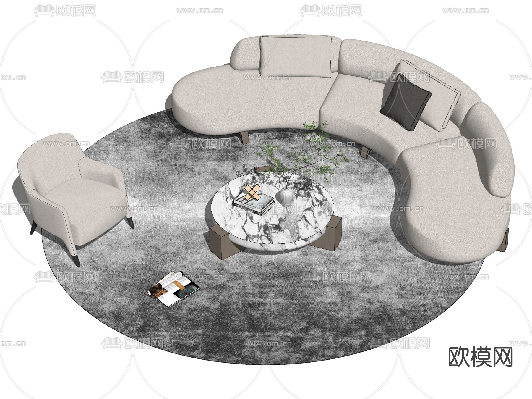 现代弧形沙发组合su模型